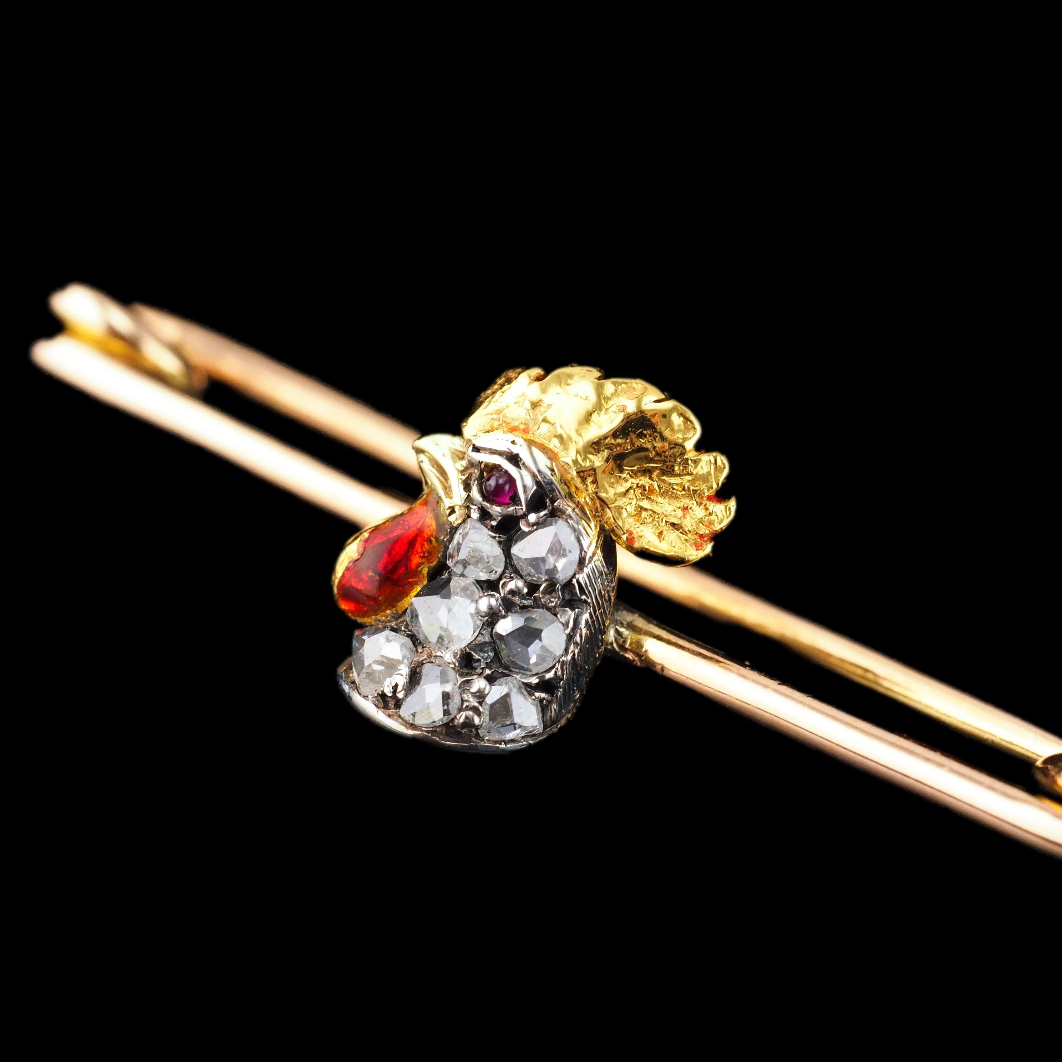 Broche victorienne ancienne en or 15 carats avec diamants et rubis en vente 1