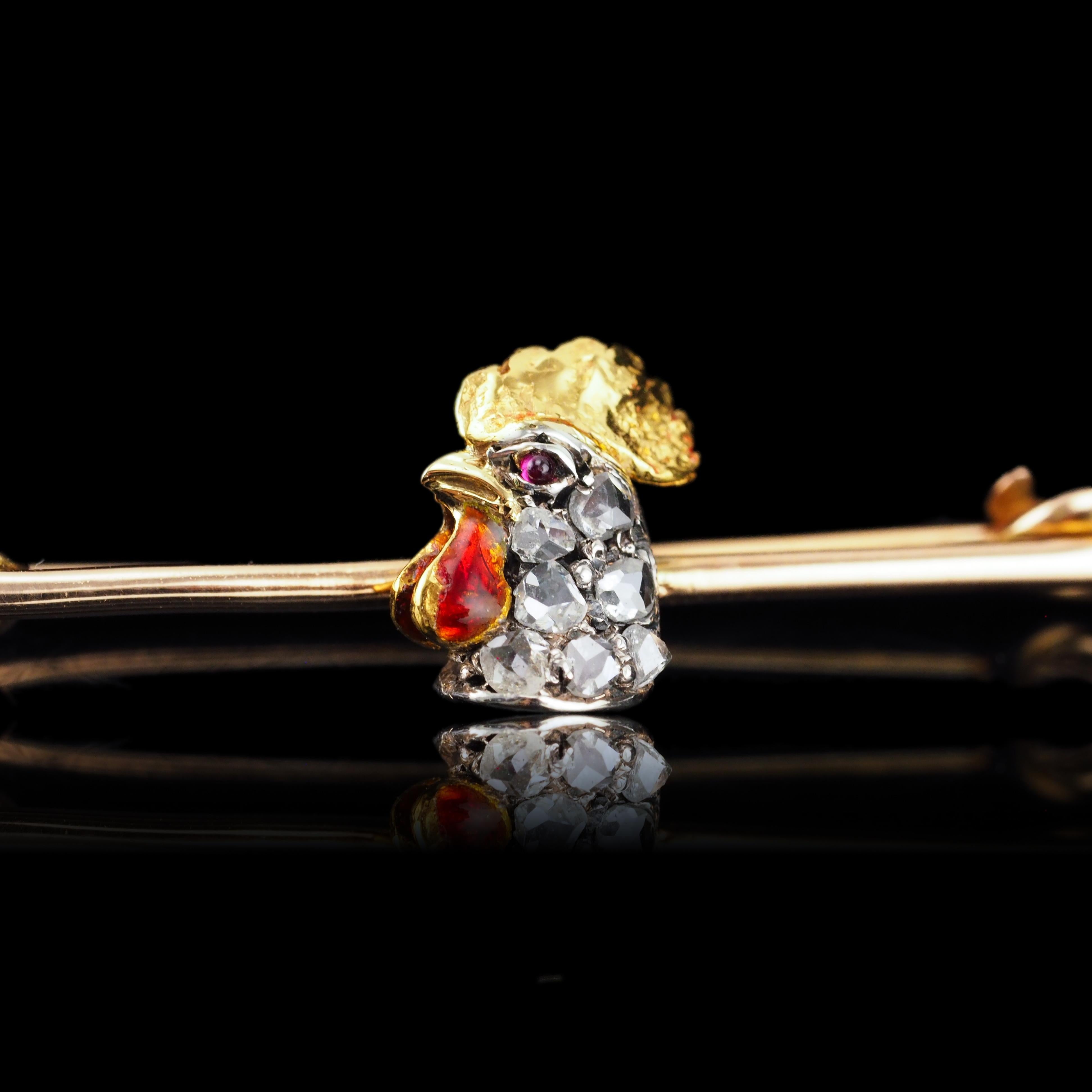 Broche victorienne ancienne en or 15 carats avec diamants et rubis en vente 2