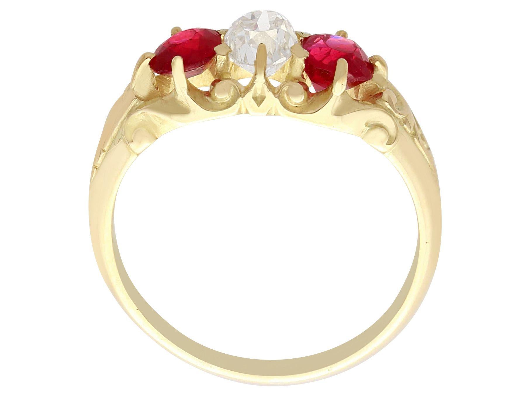 Women's or Men's Antique Victorian Diamond and Ruby Yellow Gold Cocktail Ring For Sale