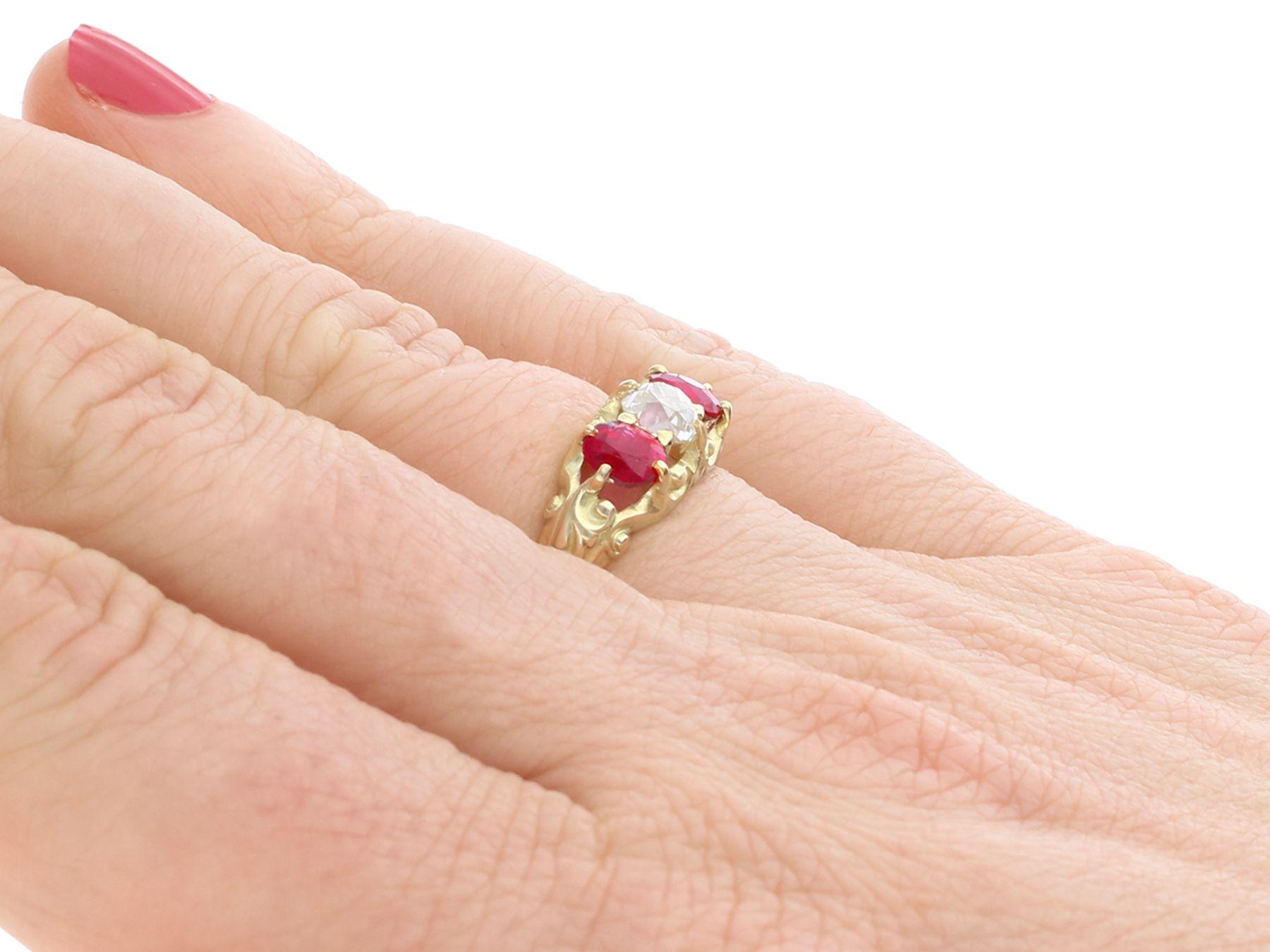 Antique Victorian Diamond and Ruby Yellow Gold Cocktail Ring For Sale 2
