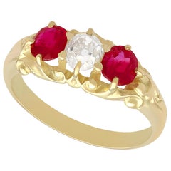 Antique Victorian Diamond and Ruby Yellow Gold Cocktail Ring