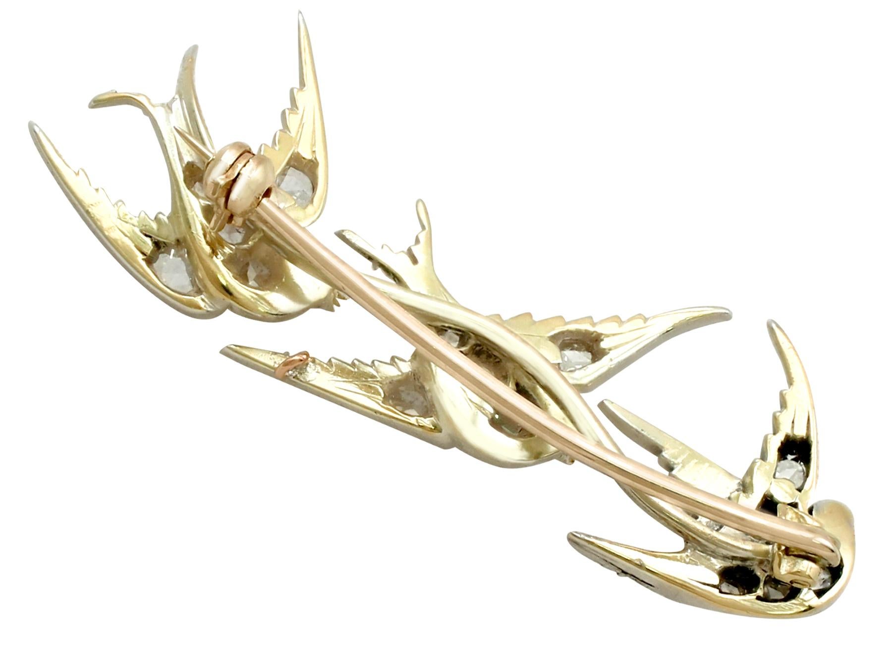 Antique Victorian Diamond and Ruby Yellow Gold Swallow Brooch, Circa 1880 In Excellent Condition In Jesmond, Newcastle Upon Tyne