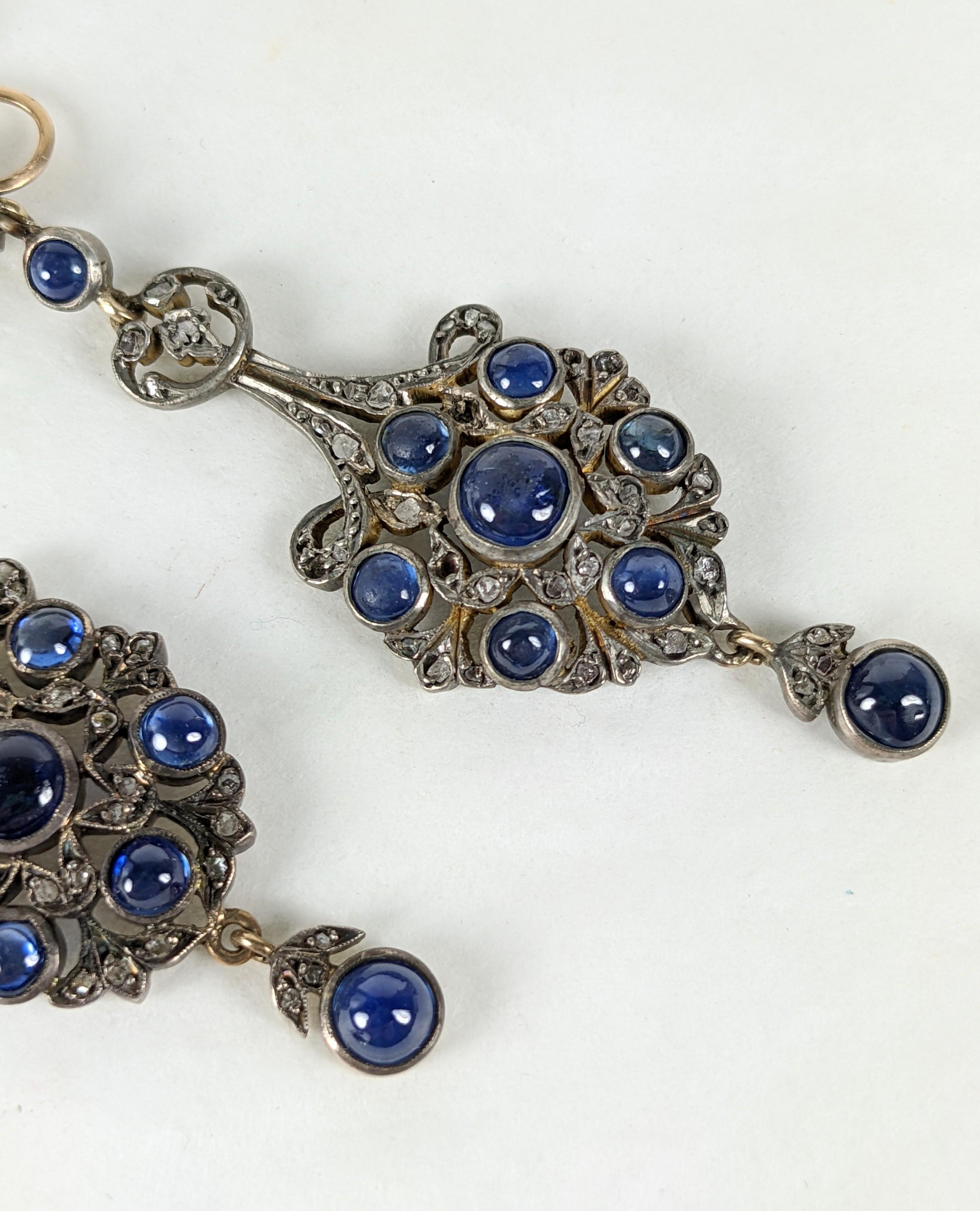 Antique Victorian Diamond and Sapphire Drop Earrings For Sale 4