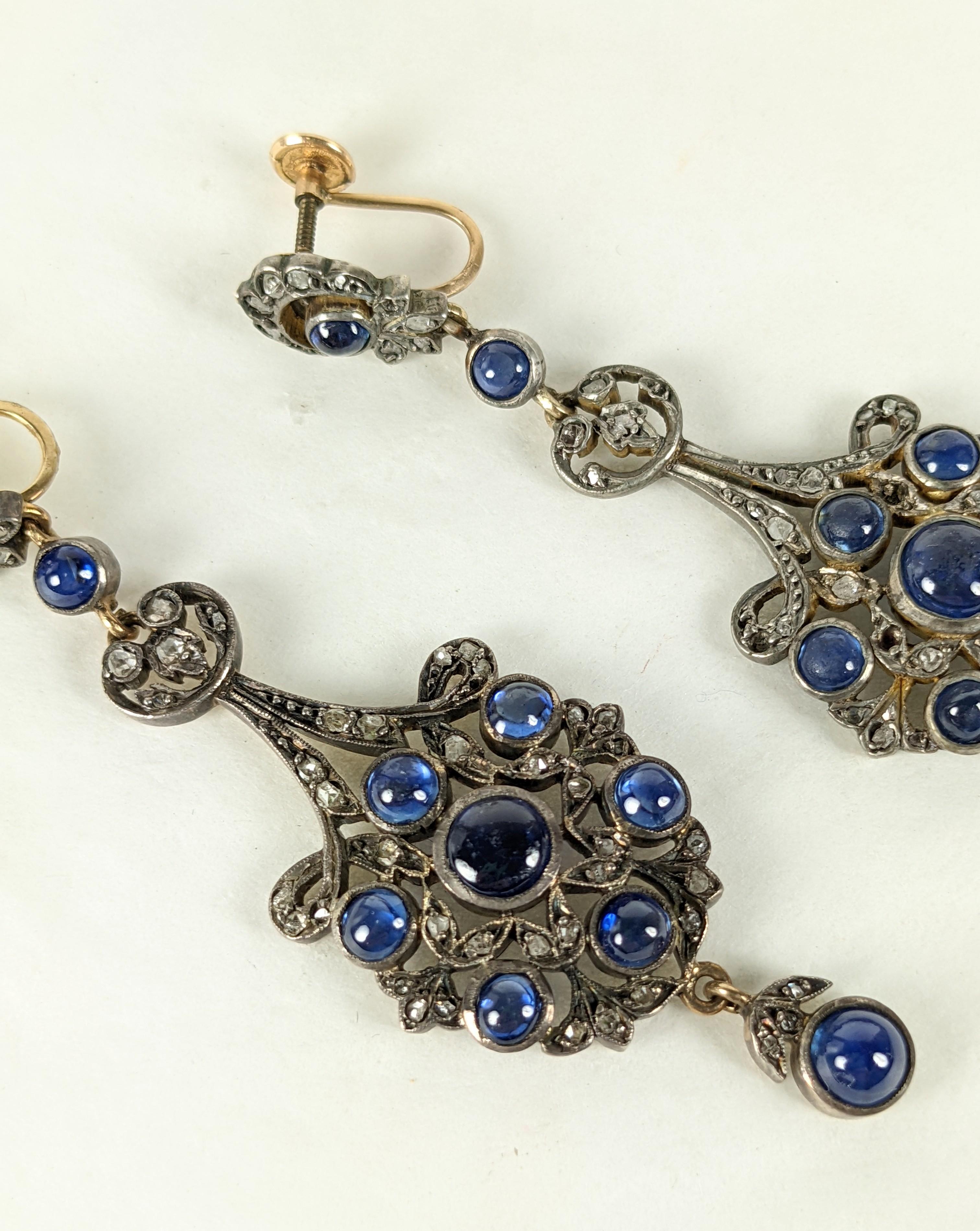 Antique Victorian Diamond and Sapphire Drop Earrings For Sale 5