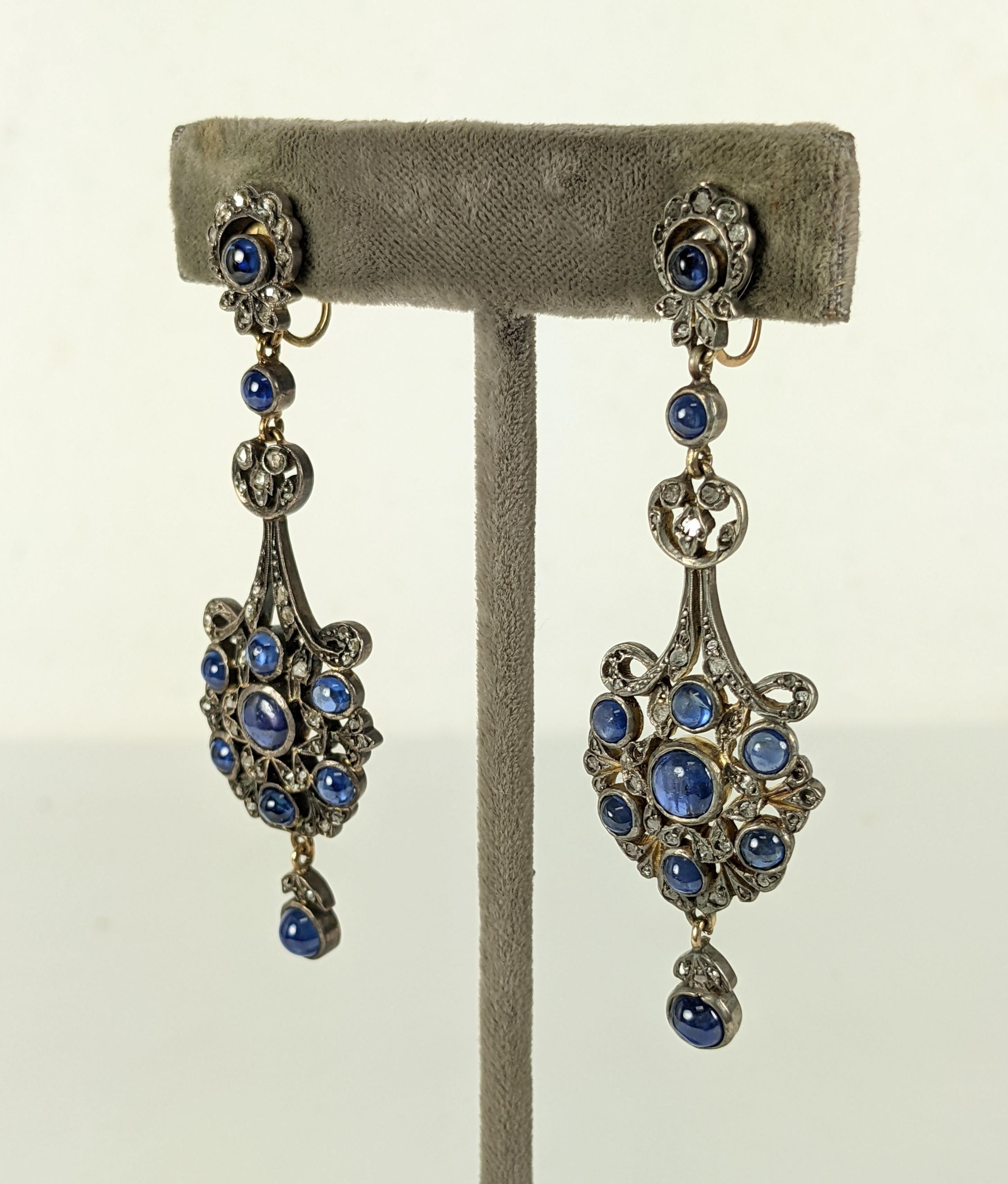 Edwardian Antique Victorian Diamond and Sapphire Drop Earrings For Sale
