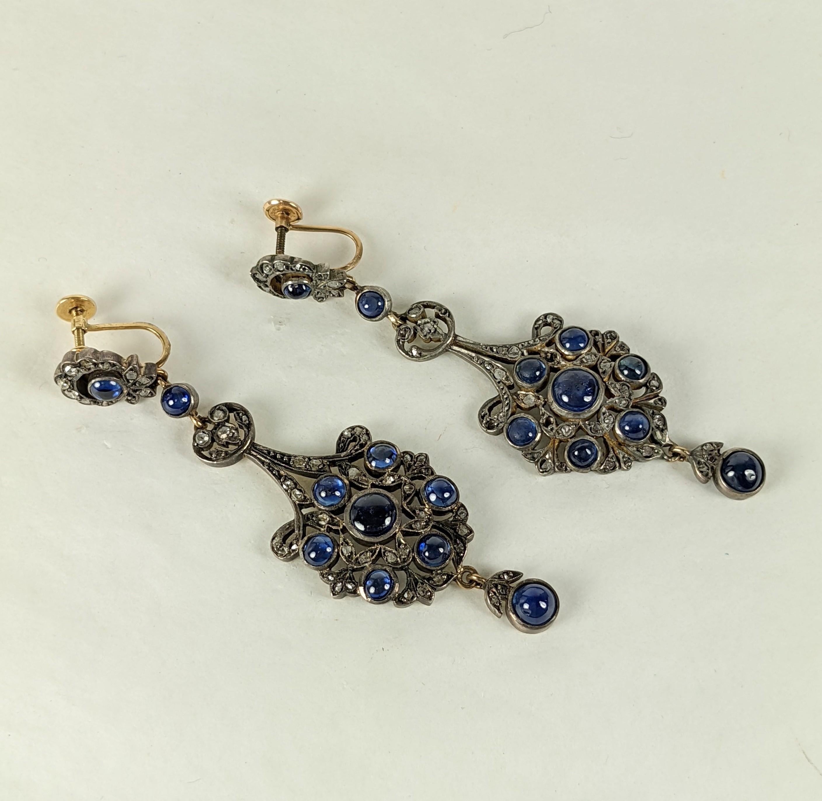 Antique Victorian Diamond and Sapphire Drop Earrings In Good Condition For Sale In Riverdale, NY
