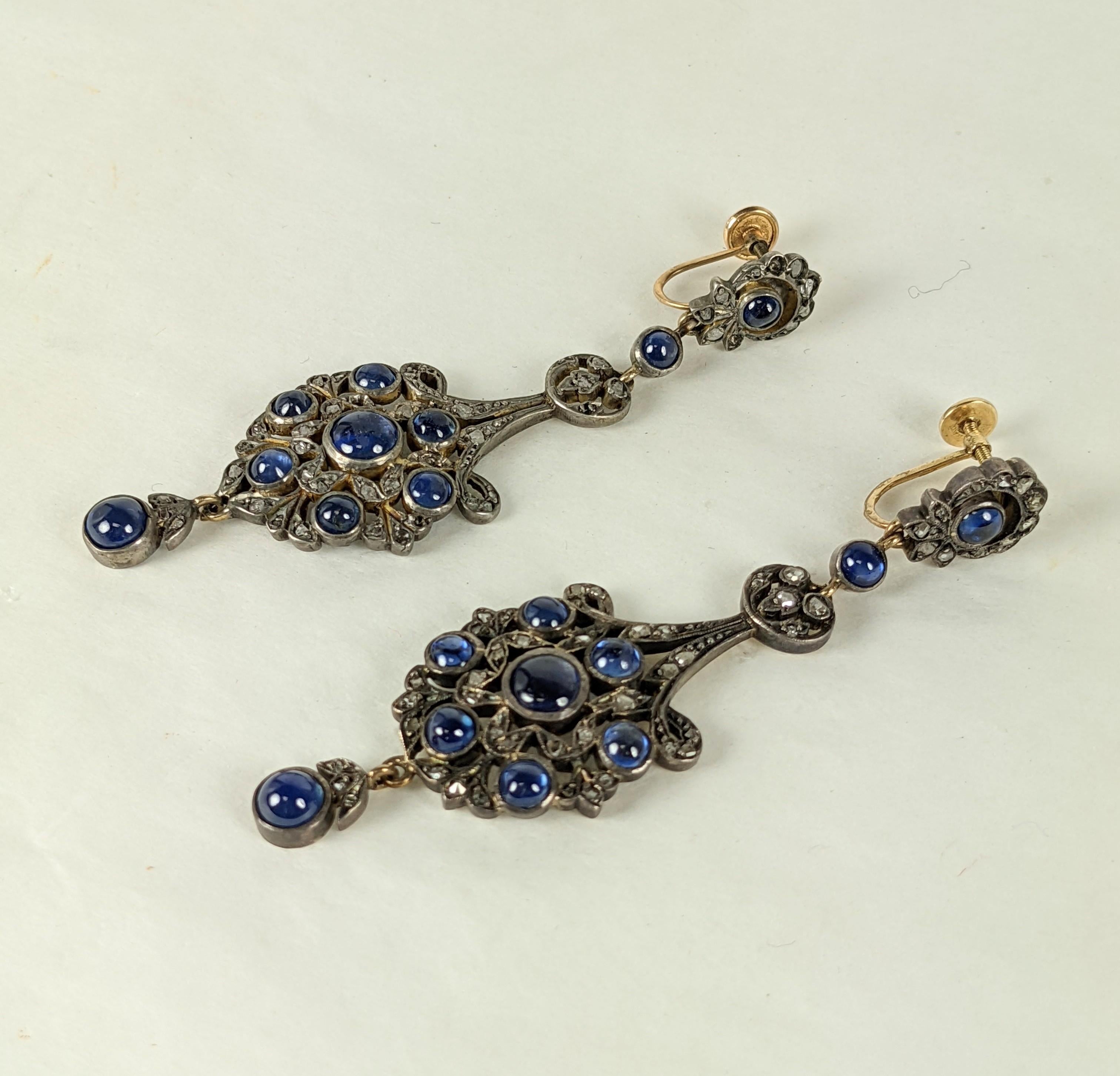 Women's Antique Victorian Diamond and Sapphire Drop Earrings For Sale