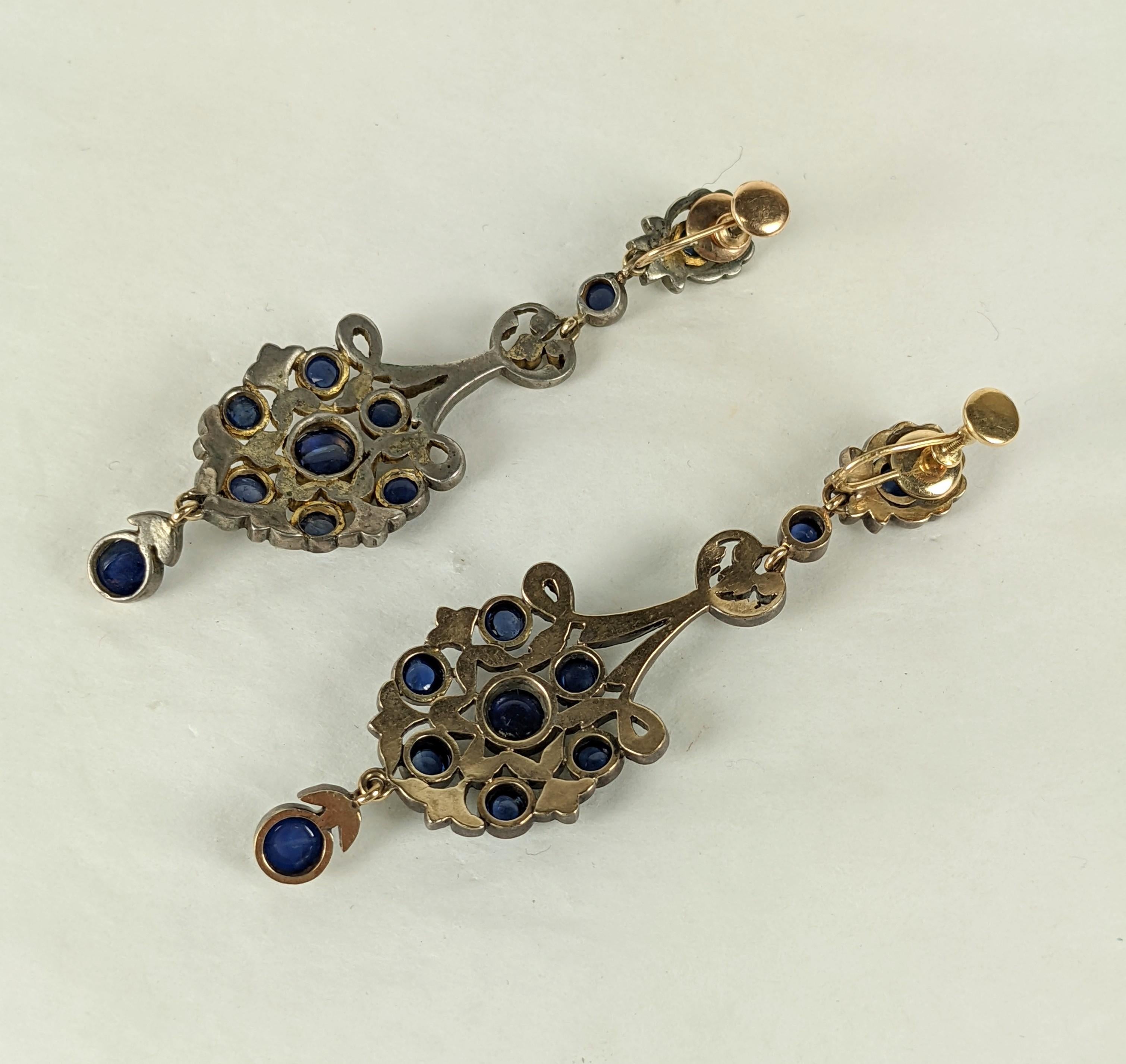 Antique Victorian Diamond and Sapphire Drop Earrings For Sale 1