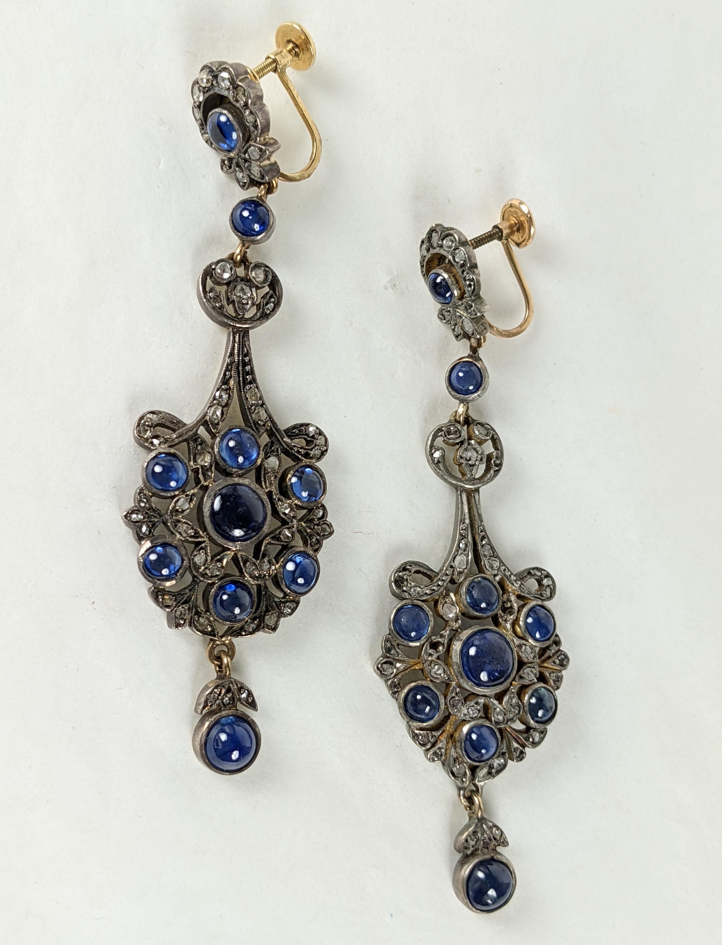 Antique Victorian Diamond and Sapphire Drop Earrings For Sale 2