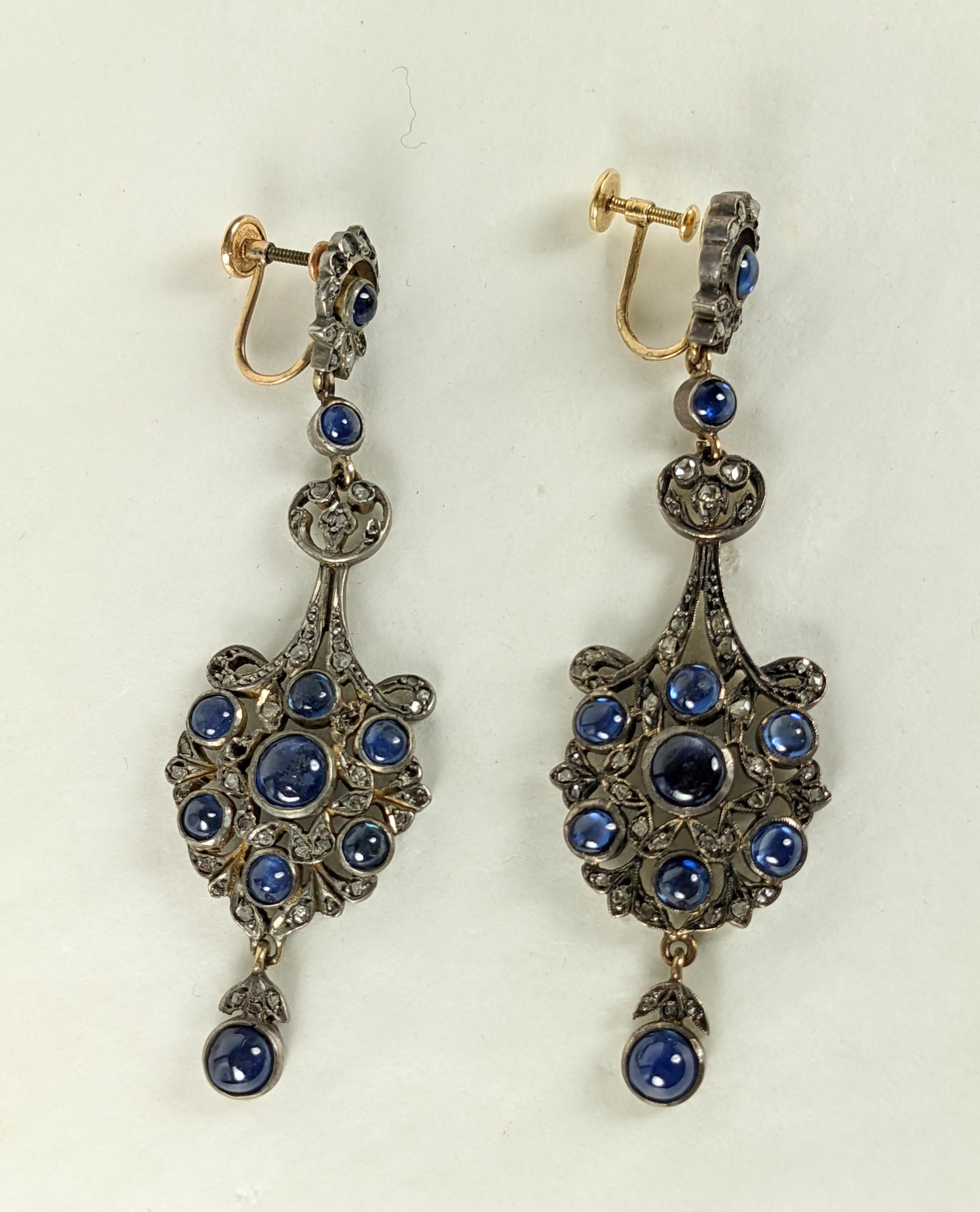 Antique Victorian Diamond and Sapphire Drop Earrings For Sale 3