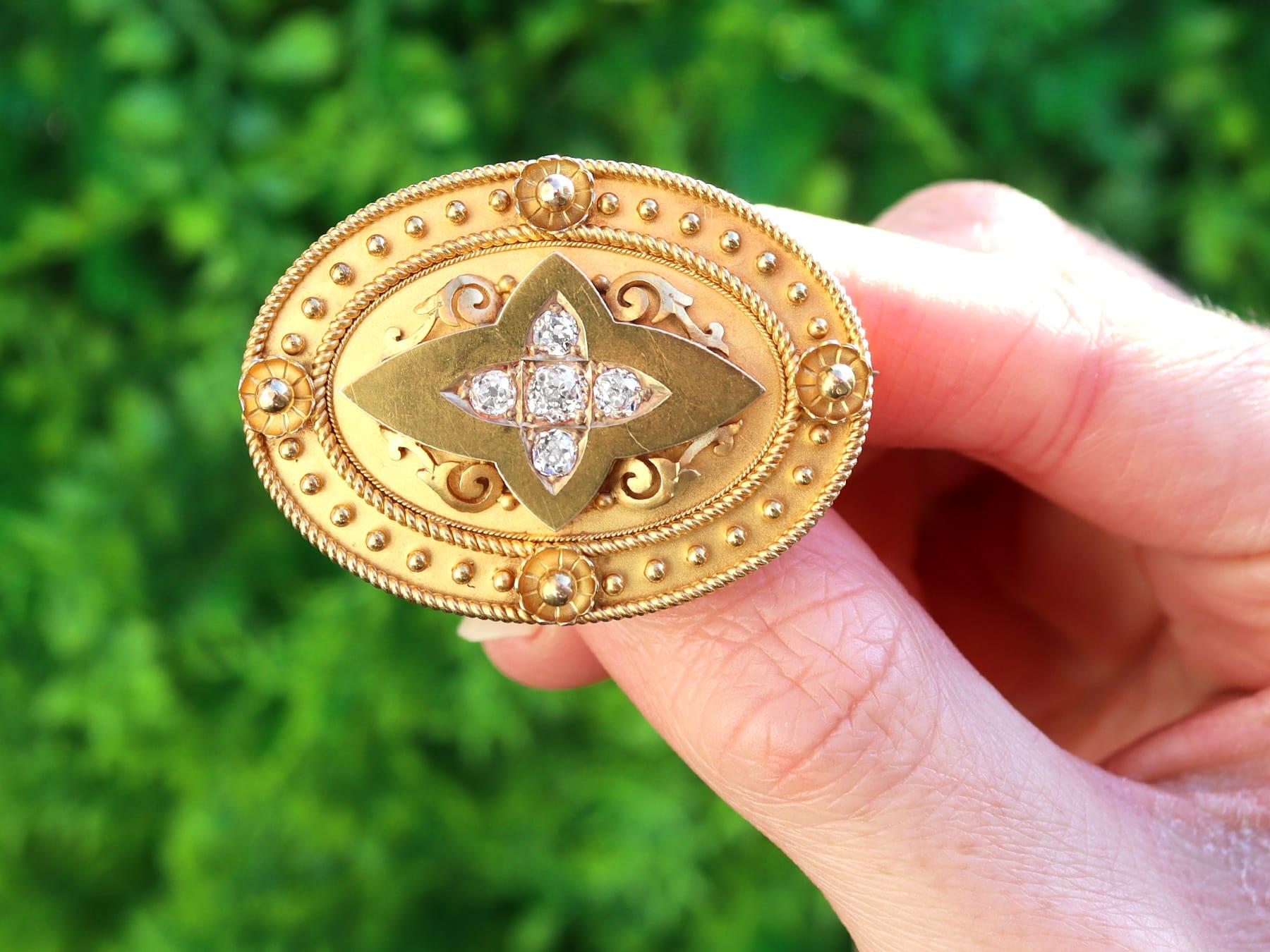 A very fine and impressive antique Victorian 0.88Ct old European round cut diamond and 15 karat yellow gold brooch/locket; part of our antique jewelry and estate jewelry collections.

This fine antique Victorian brooch / locket has been crafted in