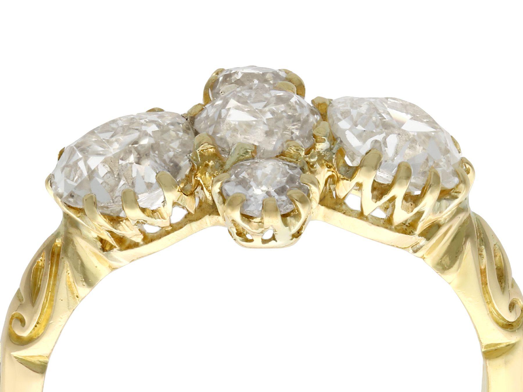 A stunning antique Victorian 3.32 carat diamond and 18 carat yellow gold dress ring; part of our diverse antique Victorian jewellery and estate jewelry collections.

This stunning, fine and impressive antique diamond dress ring has been crafted in