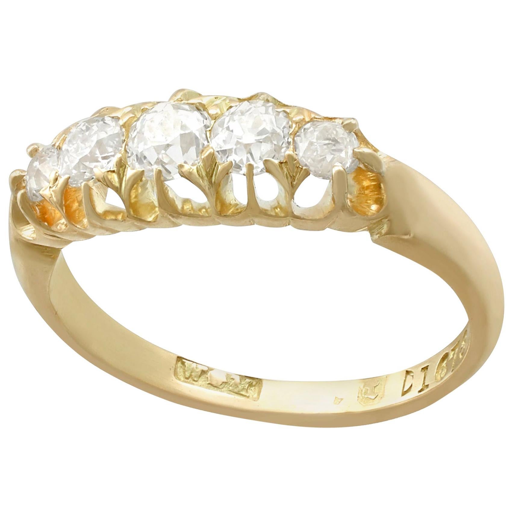 Antique Five Stone Ring with Scroll Work in 18ct Yellow Gold
