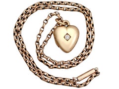 Antique Victorian Diamond and Yellow Gold Heart Locket