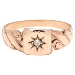 Antique Victorian Diamond Band Ring, 10k Yellow Gold, Ring Size 6.75