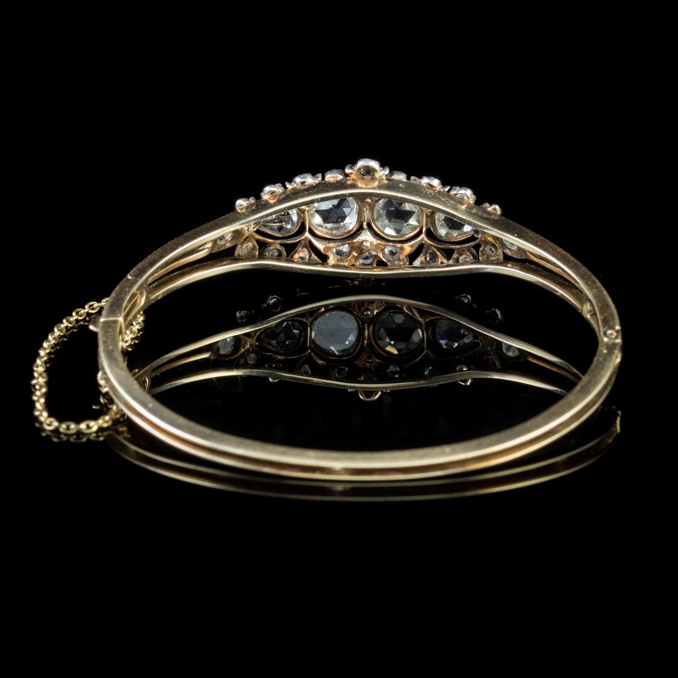 Women's Antique Victorian Diamond Bangle 18 Karat Gold 4 Carat Diamond, circa 1900 For Sale