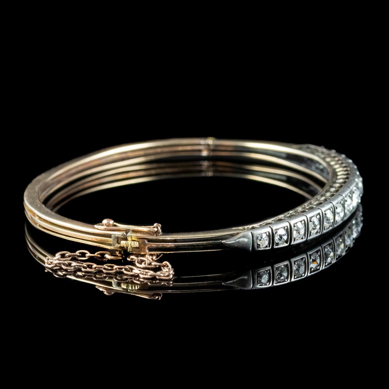 Antique Victorian Diamond Bangle Silver 18ct Gold 1.3ct Diamond In Good Condition For Sale In Kendal, GB