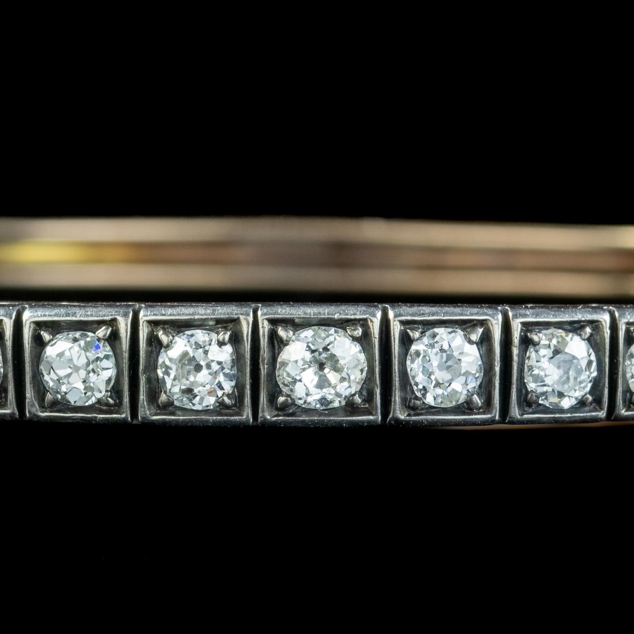 Antique Victorian Diamond Bangle Silver 18ct Gold 1.3ct Diamond For Sale 1