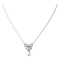 Antique Victorian Diamond Bow Necklace
