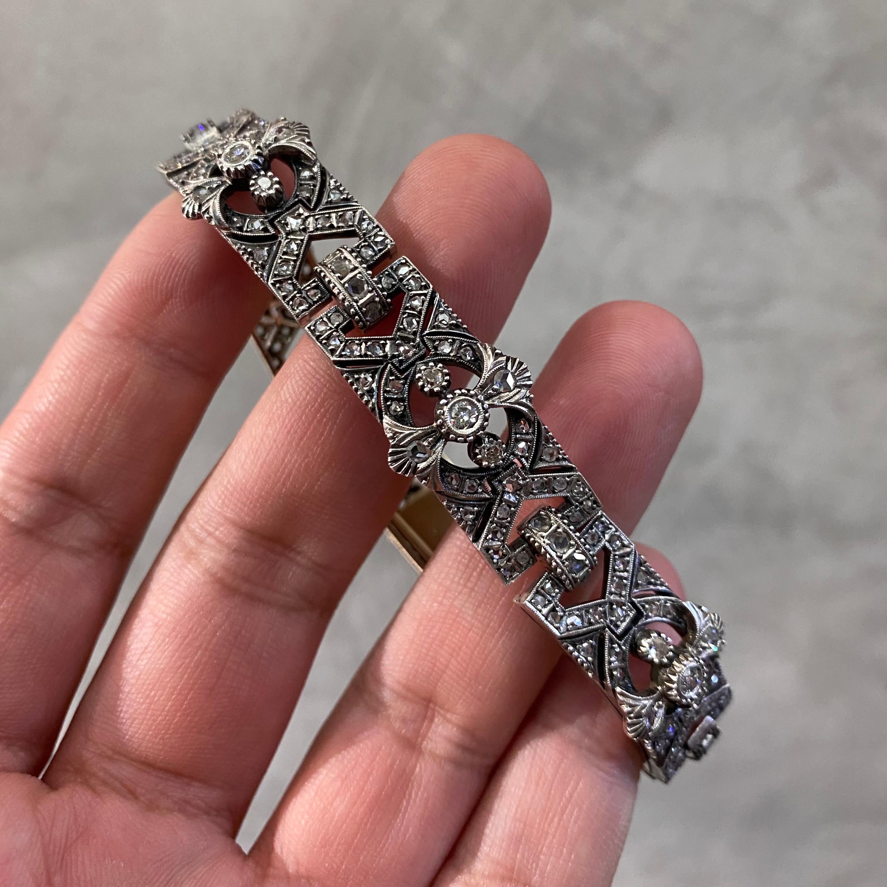 Antique Victorian Diamond Bracelet Silver Gold Portuguese 19th / 20th Century For Sale 3