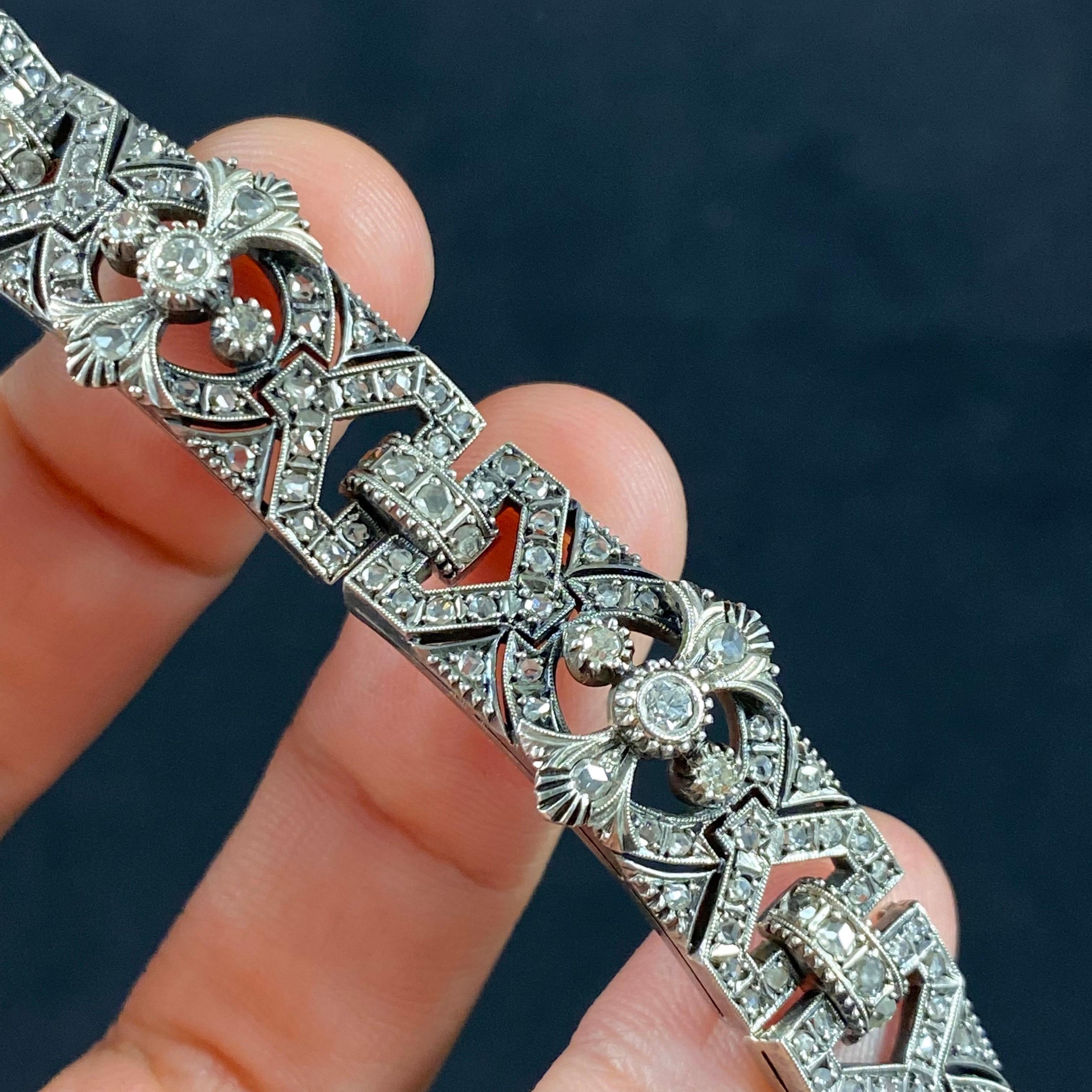 Antique Victorian Diamond Bracelet Silver Gold Portuguese 19th / 20th Century 8