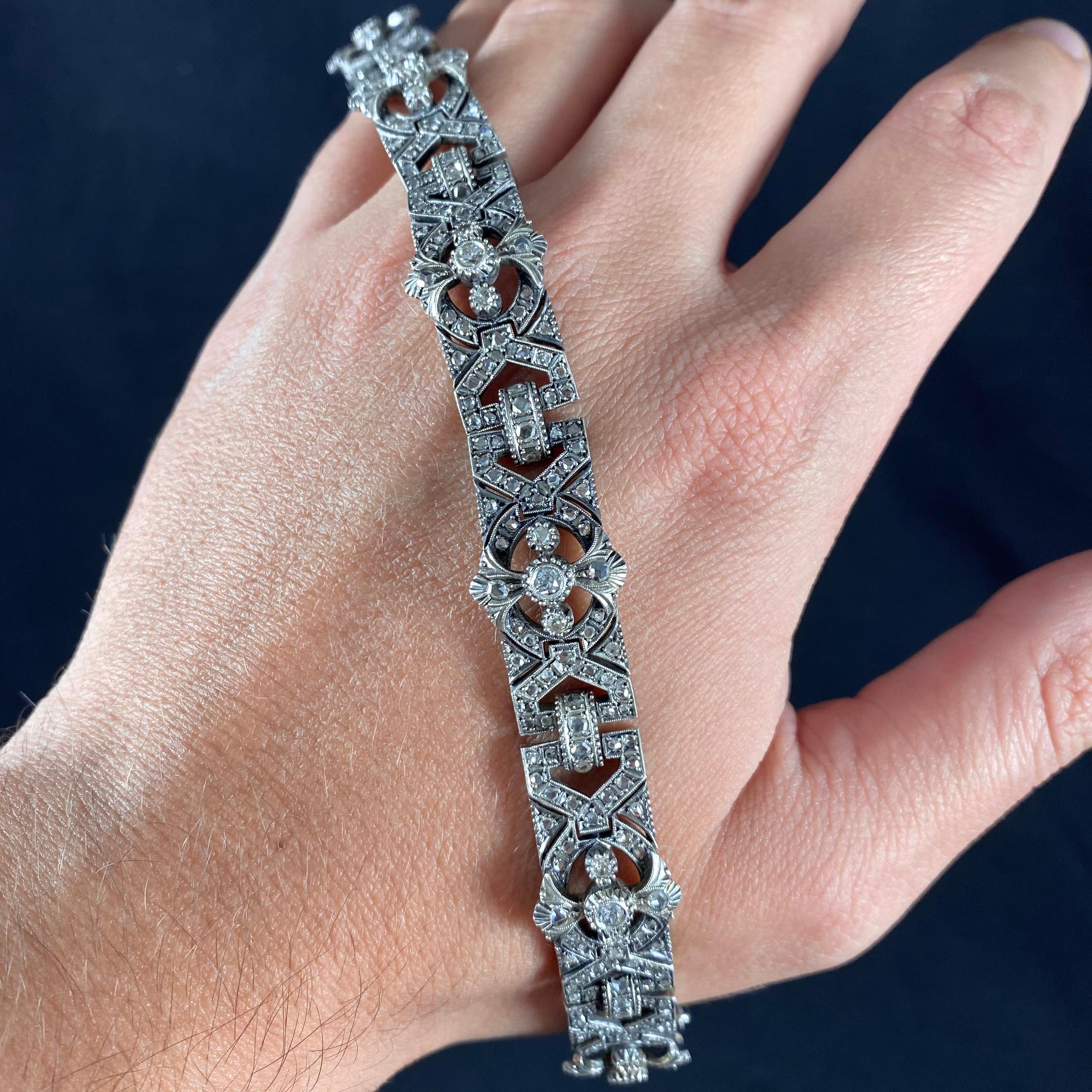 Antique Victorian Diamond Bracelet Silver Gold Portuguese 19th / 20th Century 11