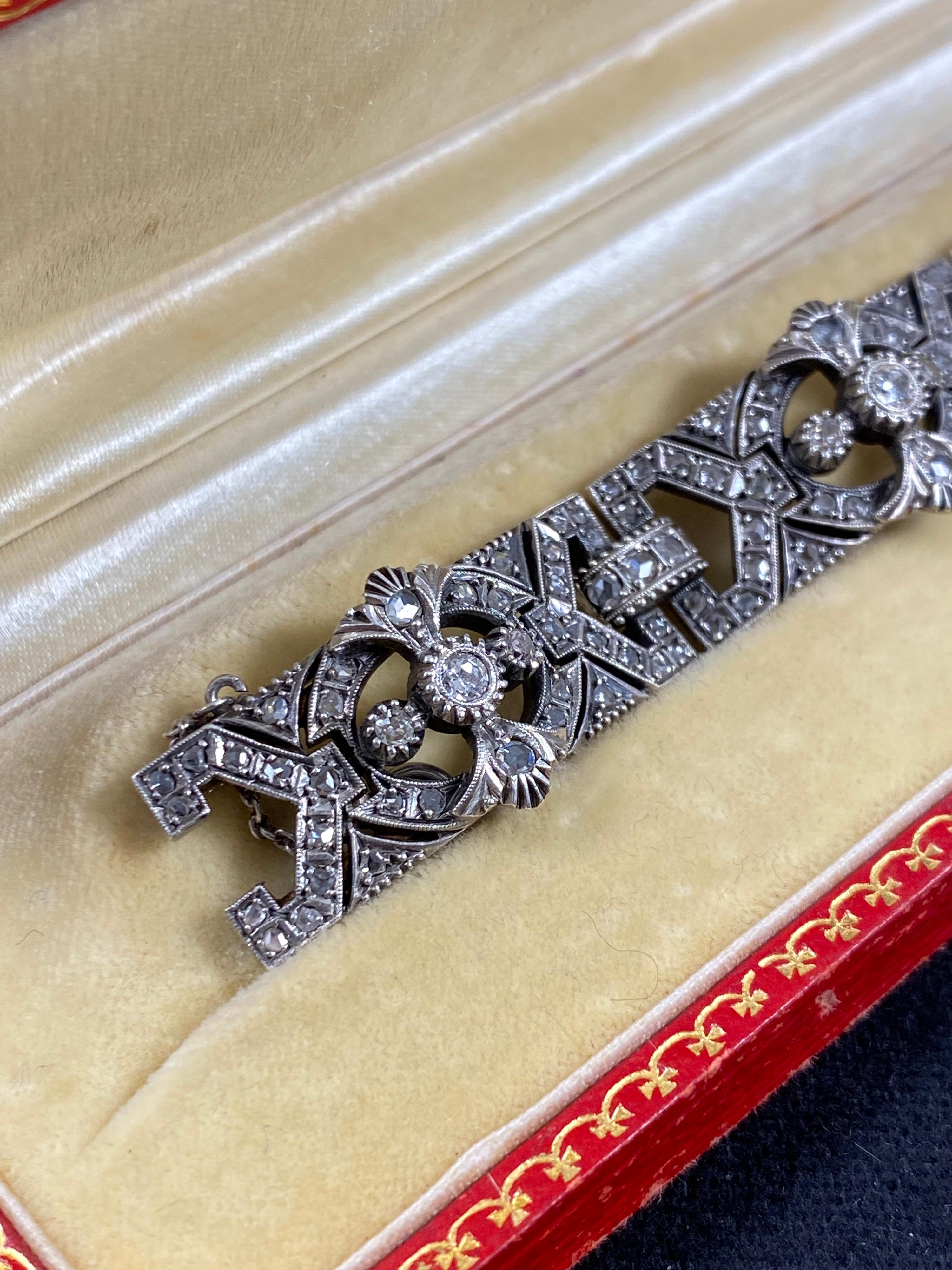 Antique Victorian Diamond Bracelet Silver Gold Portuguese 19th / 20th Century In Good Condition For Sale In Lisbon, PT