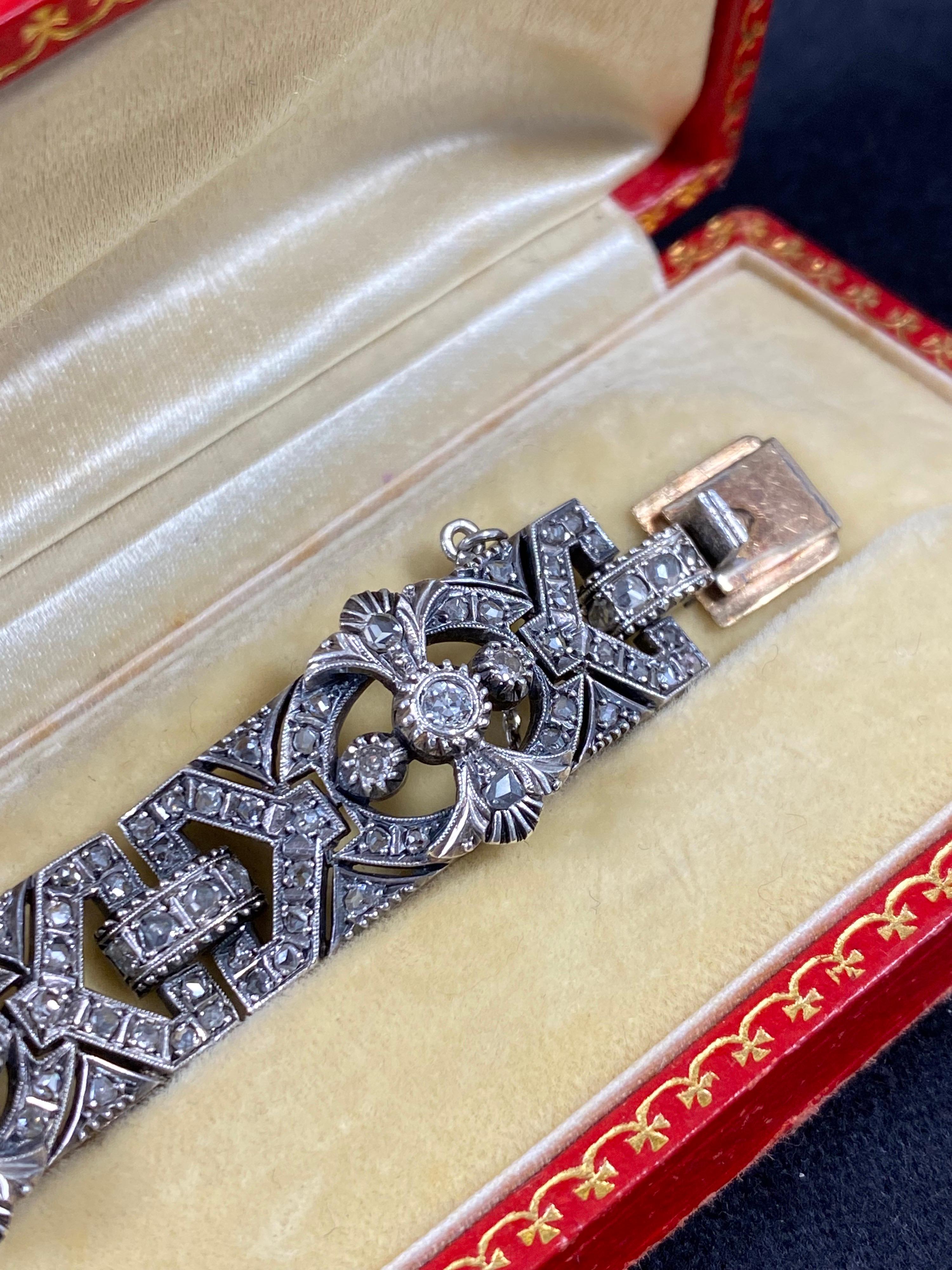 Antique Victorian Diamond Bracelet Silver Gold Portuguese 19th / 20th Century For Sale 1