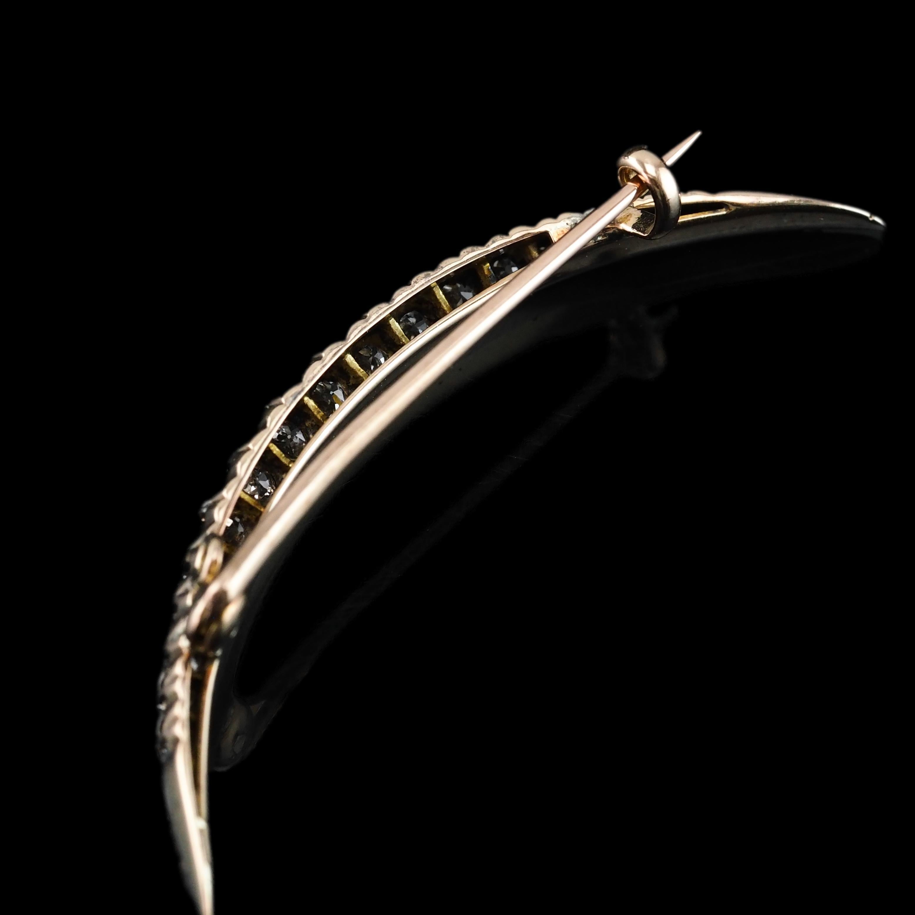 Antique Victorian Diamond Brooch Crescent 14K Gold - c.1890 For Sale 8