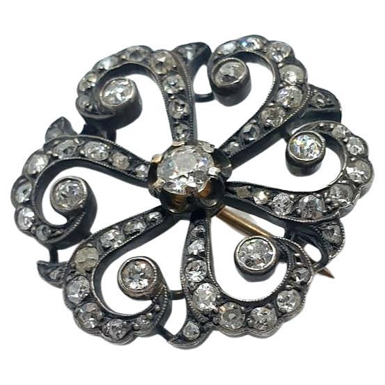 Broche victorienne ancienne en diamants taille vieille mine des années 1880