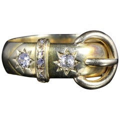 Antique Victorian Diamond Buckle Ring 18 Carat Gold Dated 1900