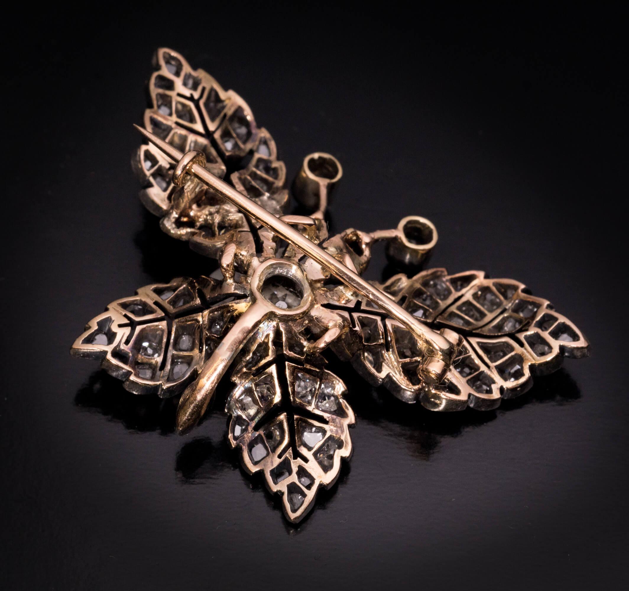 Cushion Cut Antique Victorian Diamond Butterfly Brooch For Sale