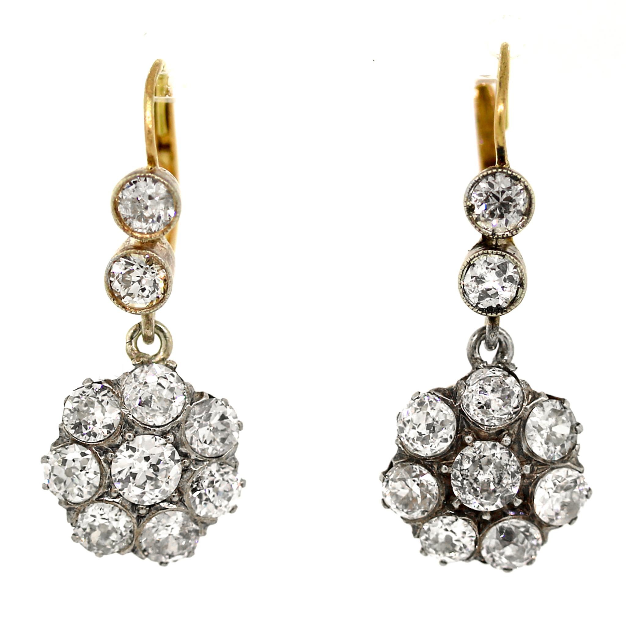 Old Mine Cut Antique Victorian Diamond Cluster Earrings For Sale