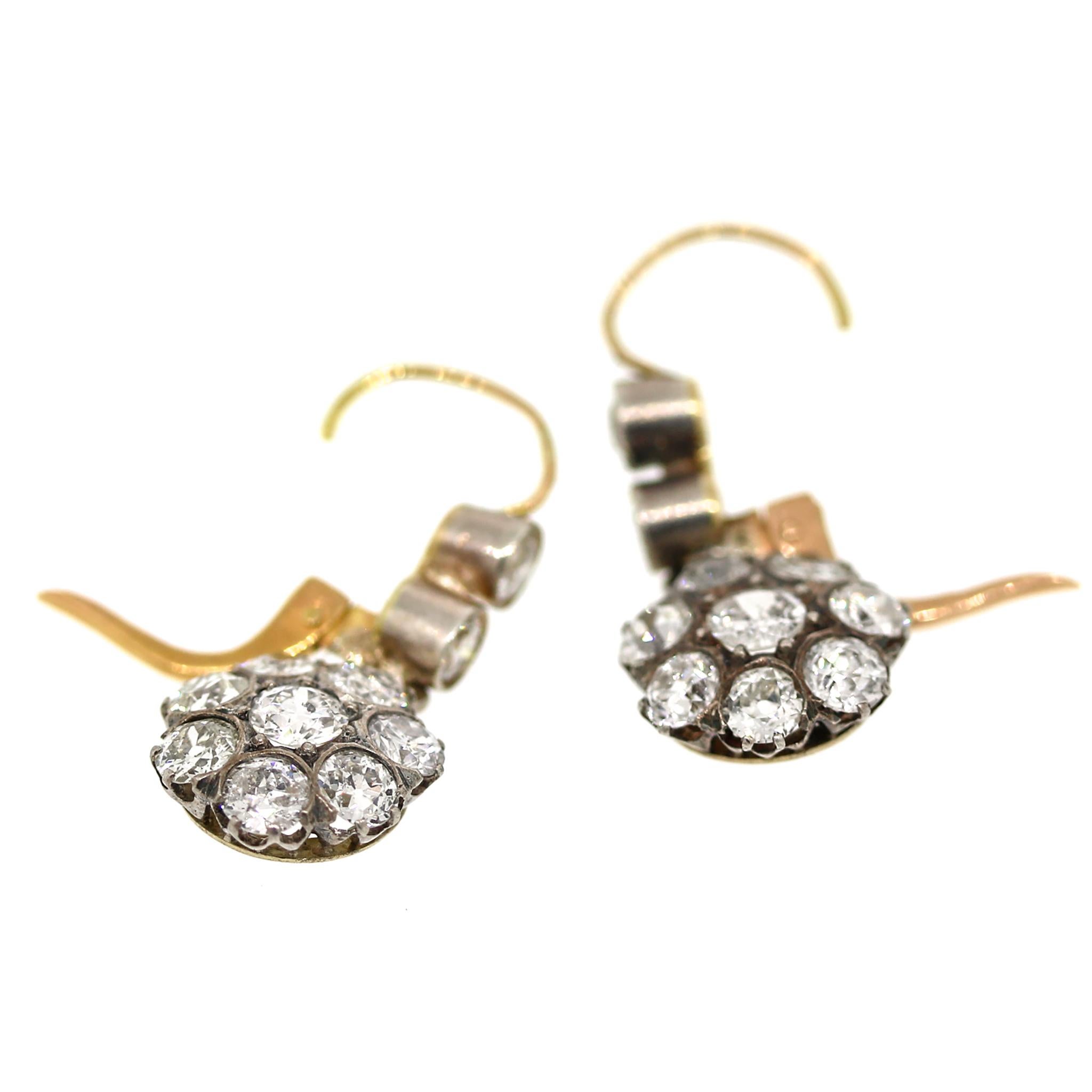 Antique Victorian Diamond Cluster Earrings In Good Condition For Sale In New York, NY