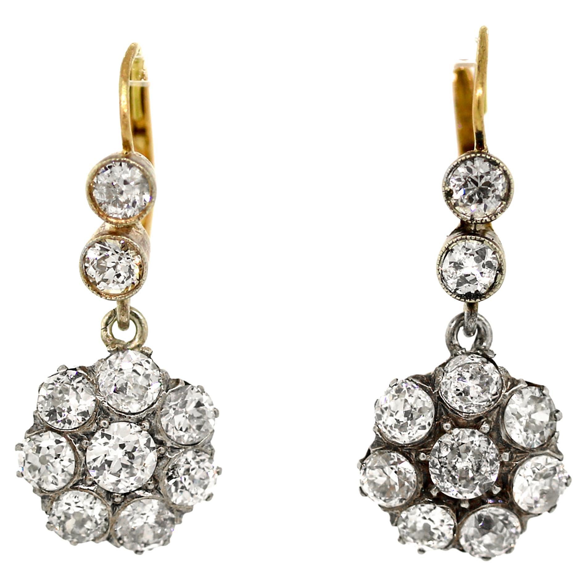 Antique Victorian Rose Cut Diamond Cluster Earrings, 1890s at 1stDibs