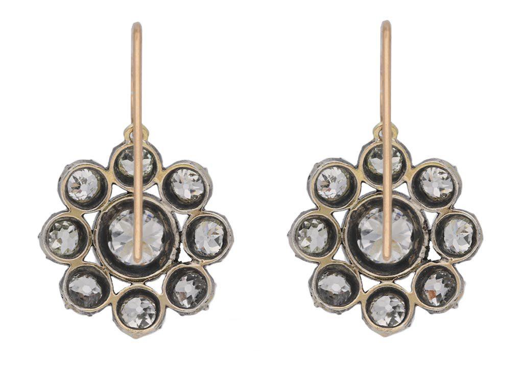 Antique Victorian diamond cluster pendant earrings In Good Condition For Sale In London, GB