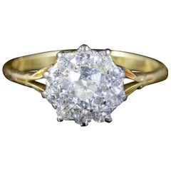 Antique Victorian Diamond Cluster Ring 1.30 Carat 18 Carat Platinum, circa 1880