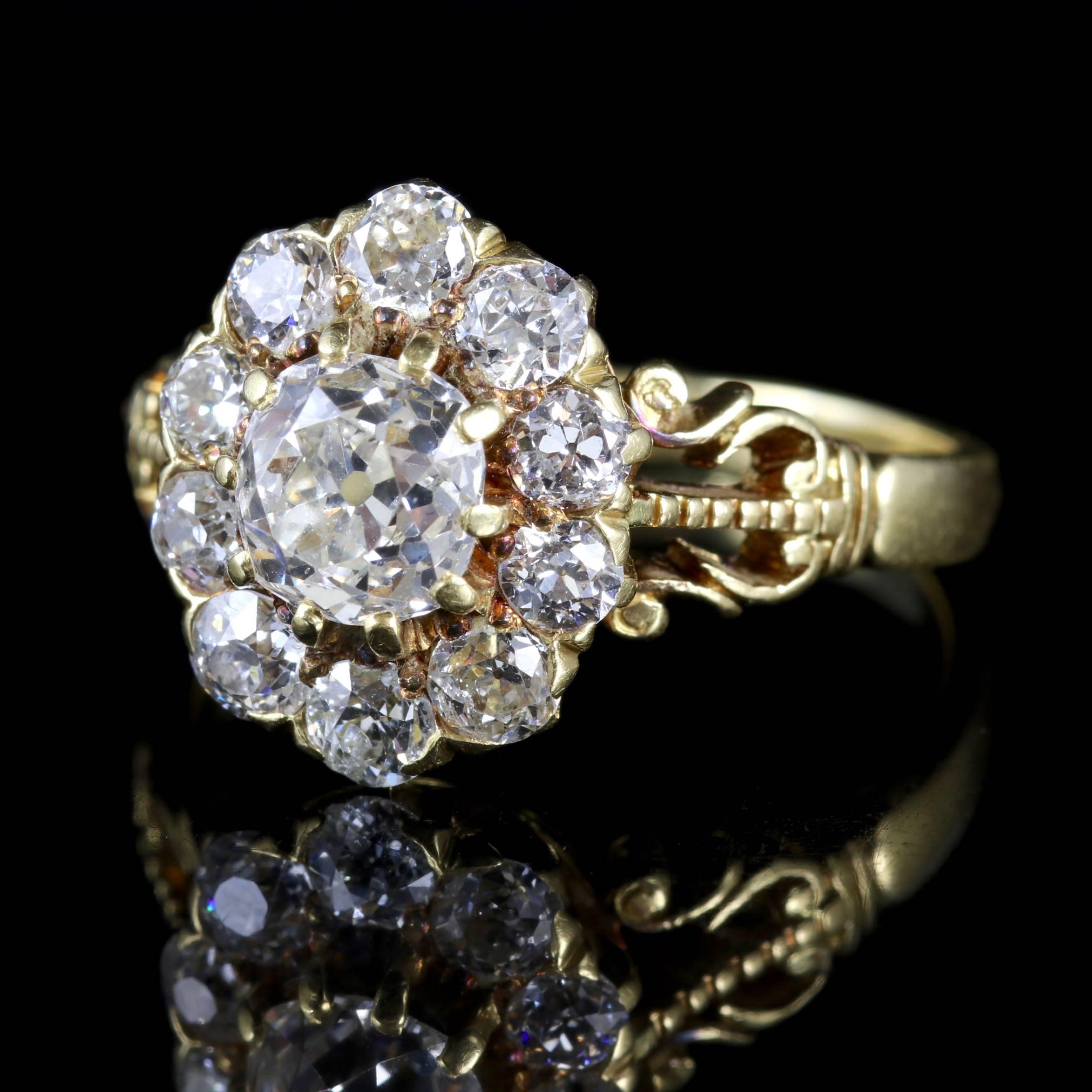 Women's Antique Victorian Diamond Cluster Ring 18 Carat Cluster Ring, circa 1880 For Sale