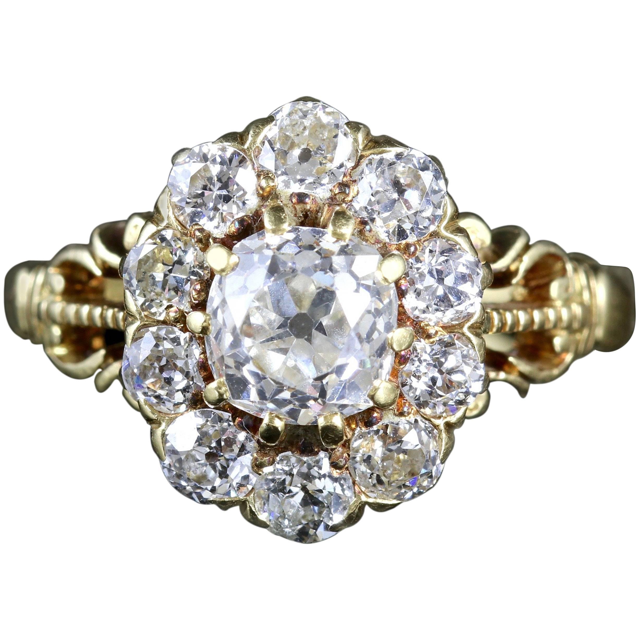 Antique Victorian Diamond Cluster Ring 18 Carat Cluster Ring, circa 1880 For Sale