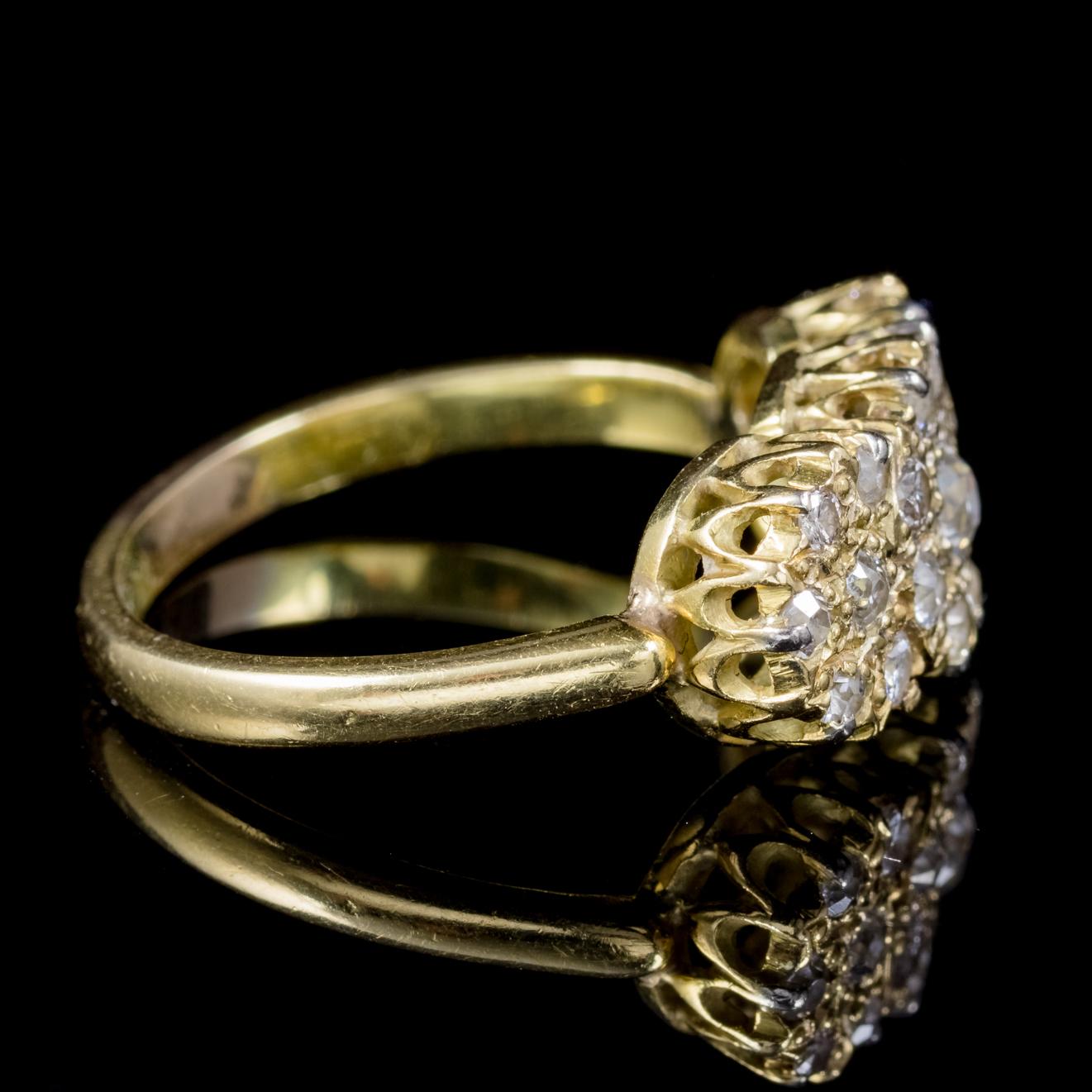 Women's Antique Victorian Diamond Cluster Ring 18 Carat Gold 1 Carat of Diamond