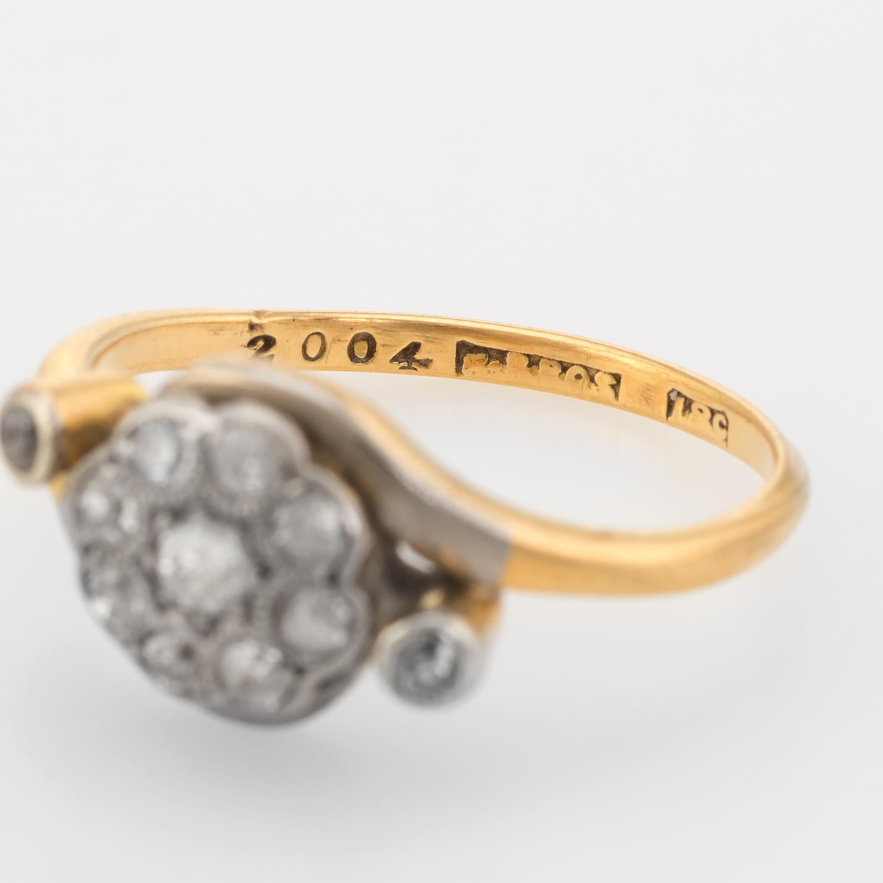 Women's Antique Victorian Diamond Cluster Ring Vintage 18 Karat Gold Platinum Fine For Sale