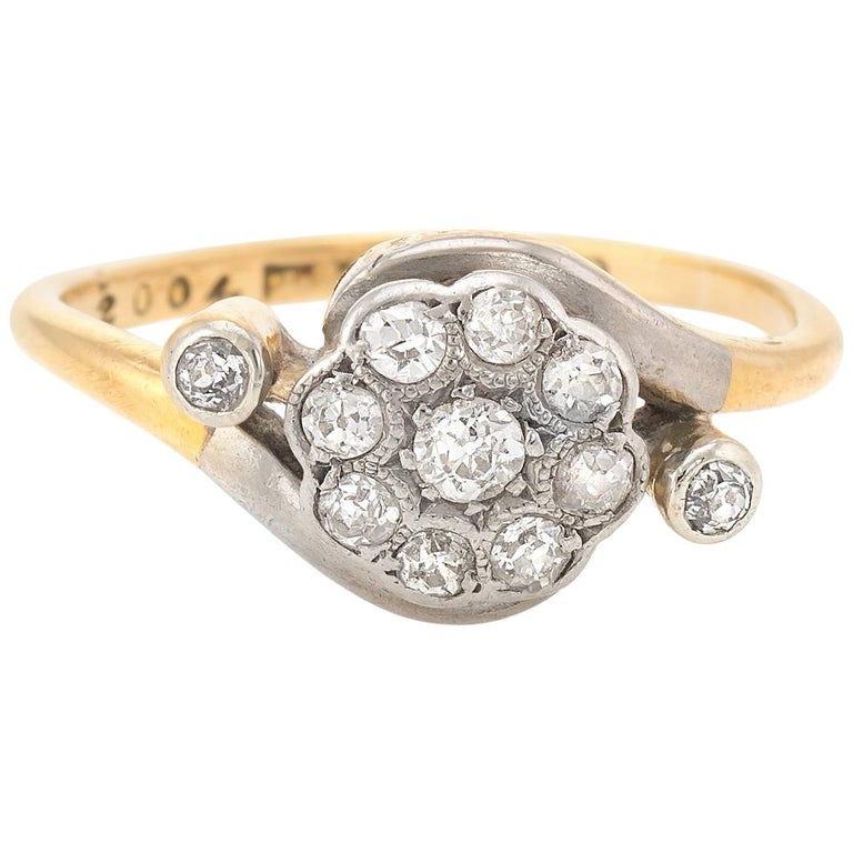 Bague Ancienne Or 18 Carats (750/1000) Avec Perle Et Diamants - Taille 54 Ajustable - Occasion Très Bon état