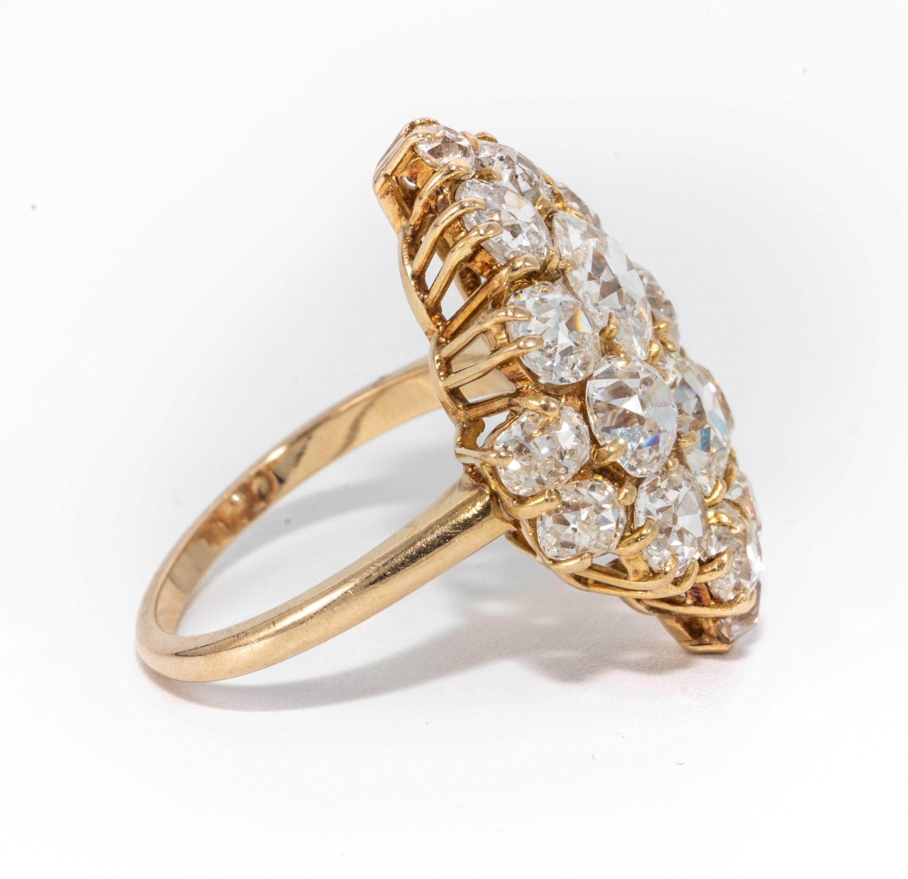 Late Victorian Antique Victorian Diamond Cluster Ring with Old Mine Cuts Approximate 6.48 Carat