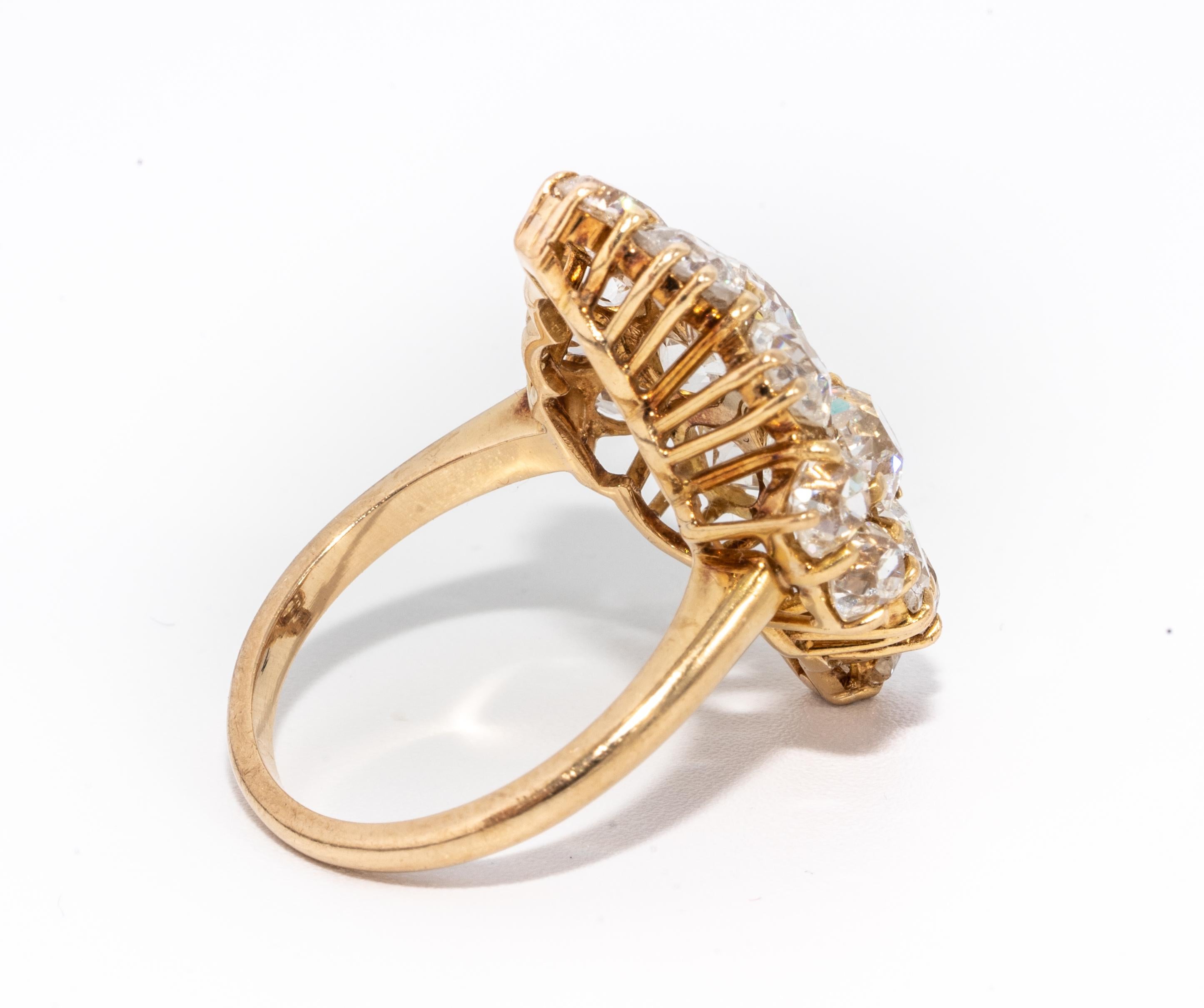 Antique Victorian Diamond Cluster Ring with Old Mine Cuts Approximate 6.48 Carat In Good Condition In New York, NY