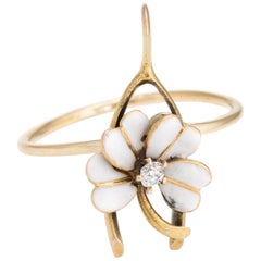 Antique Victorian Diamond Conversion Ring Wishbone Enameled Flower 14 Karat Gold