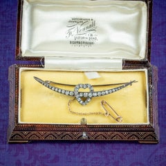Antique Victorian Diamond Crescent Heart Brooch 2.5ct of Diamond with Box