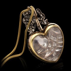 Antique Victorian Diamond Crystal Heart Shaped Locket with Ribbon Bow Surmount