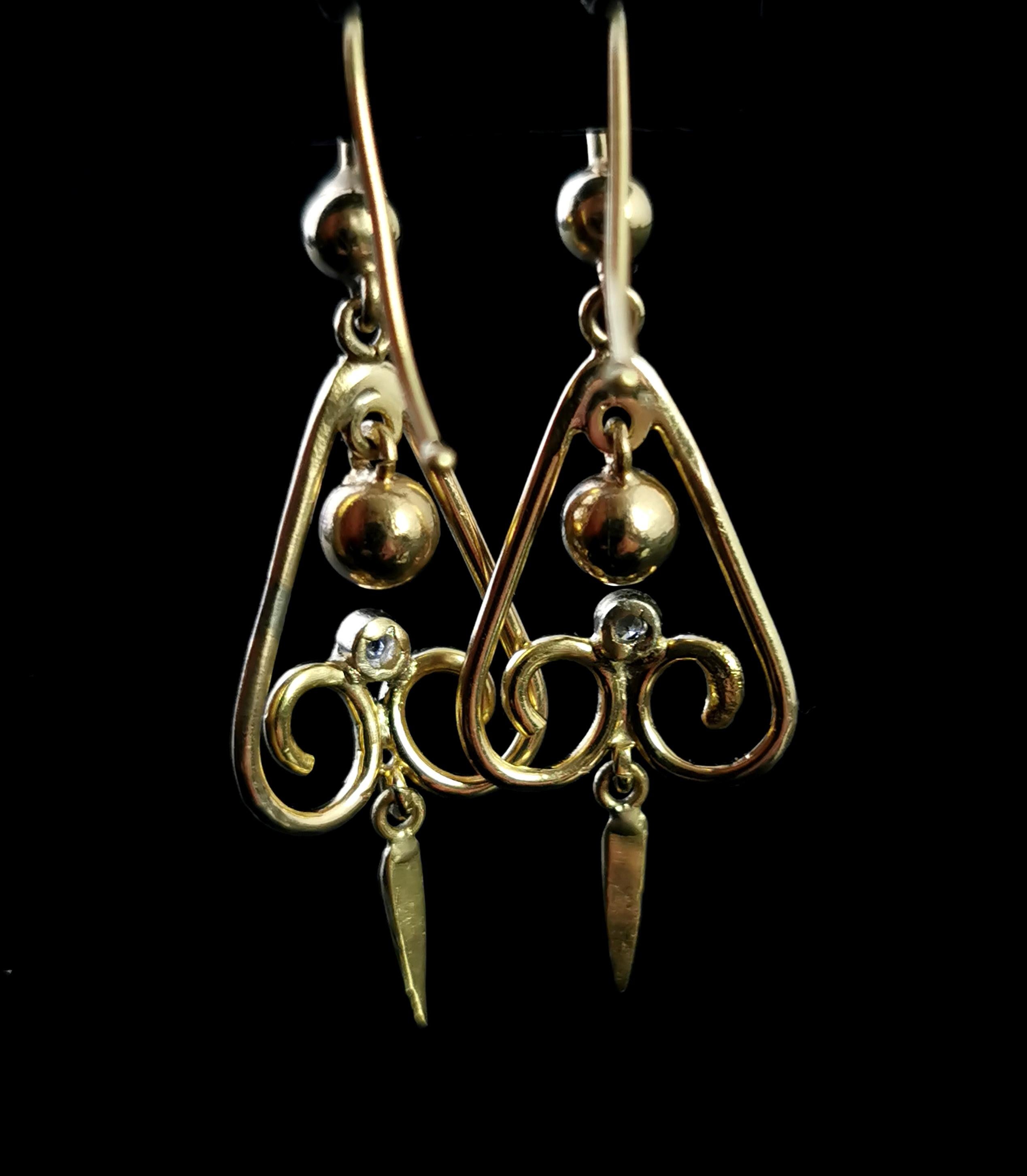 Antique Victorian Diamond Drop Earrings, 15ct Yellow Gold, Dangly Earrings 5