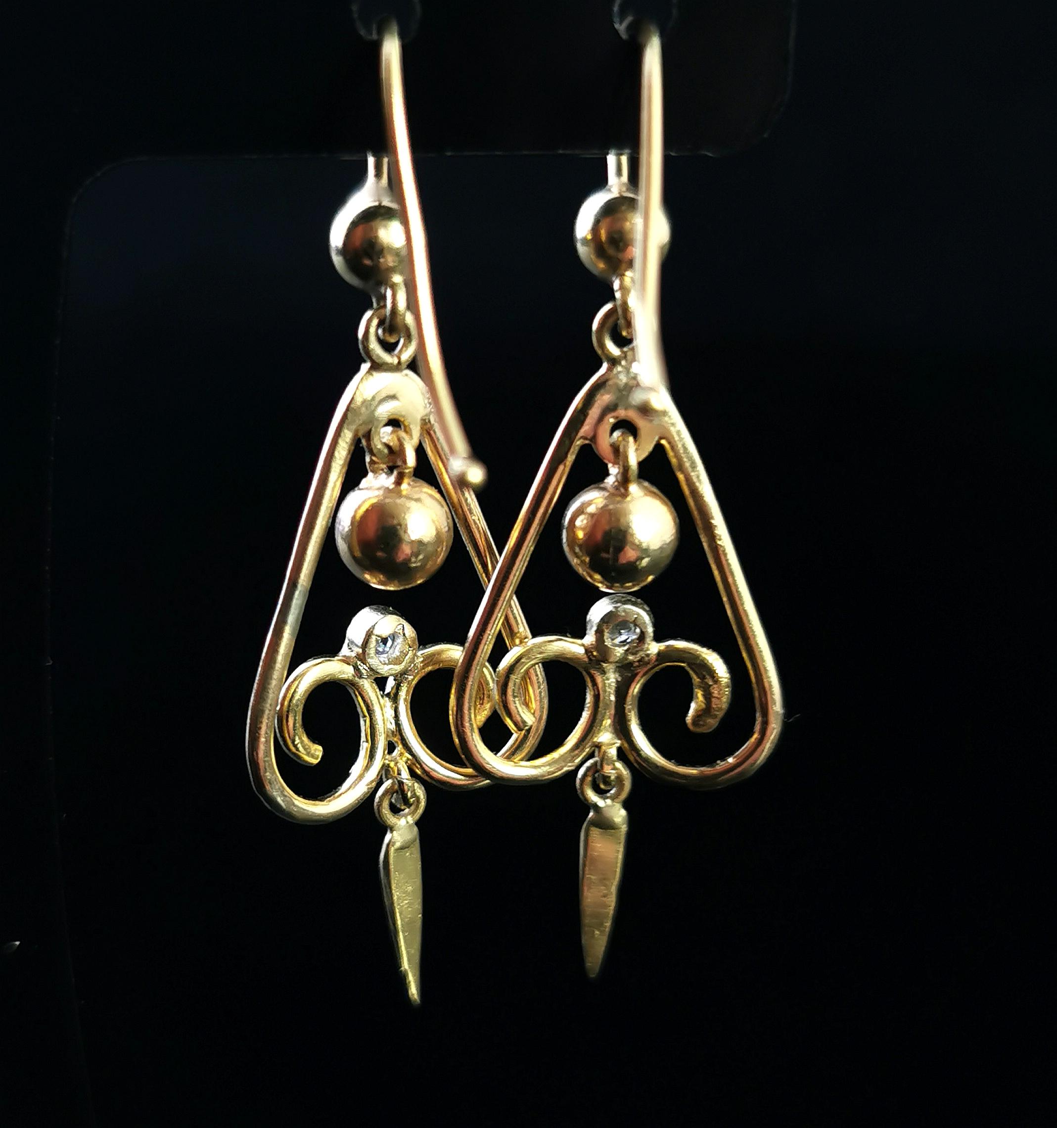 Antique Victorian Diamond Drop Earrings, 15ct Yellow Gold, Dangly Earrings 6