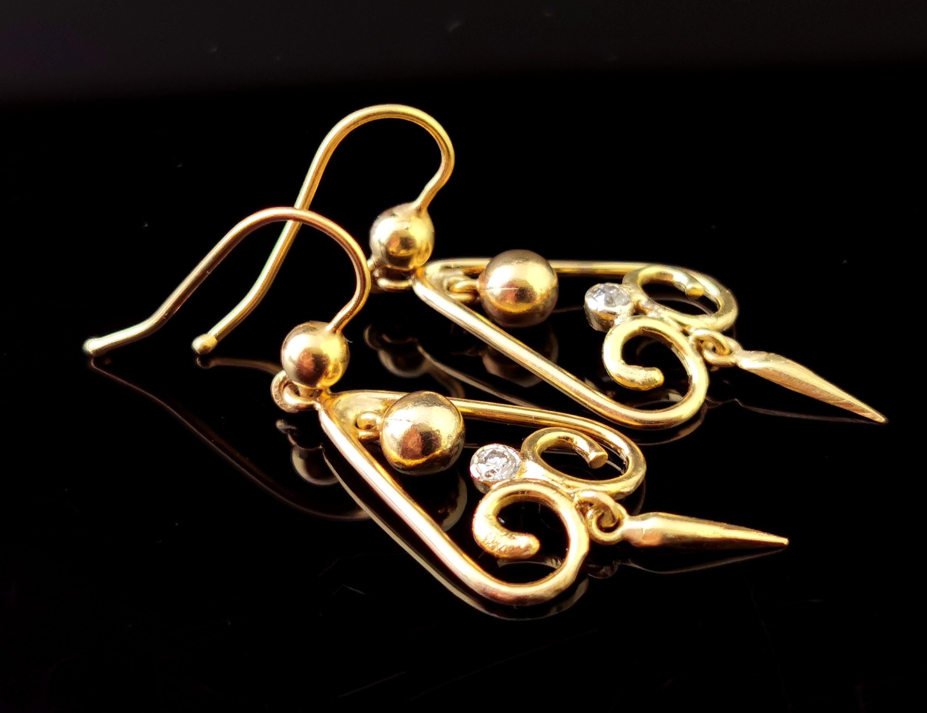 Antique Victorian Diamond Drop Earrings, 15ct Yellow Gold, Dangly Earrings 3